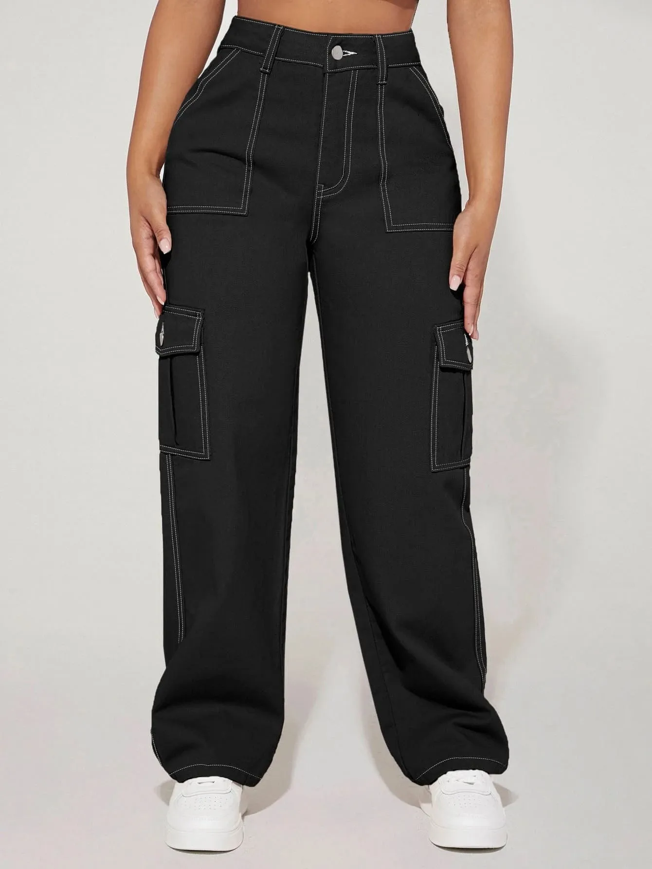 Elevated Waist Cargo Denim Jeans