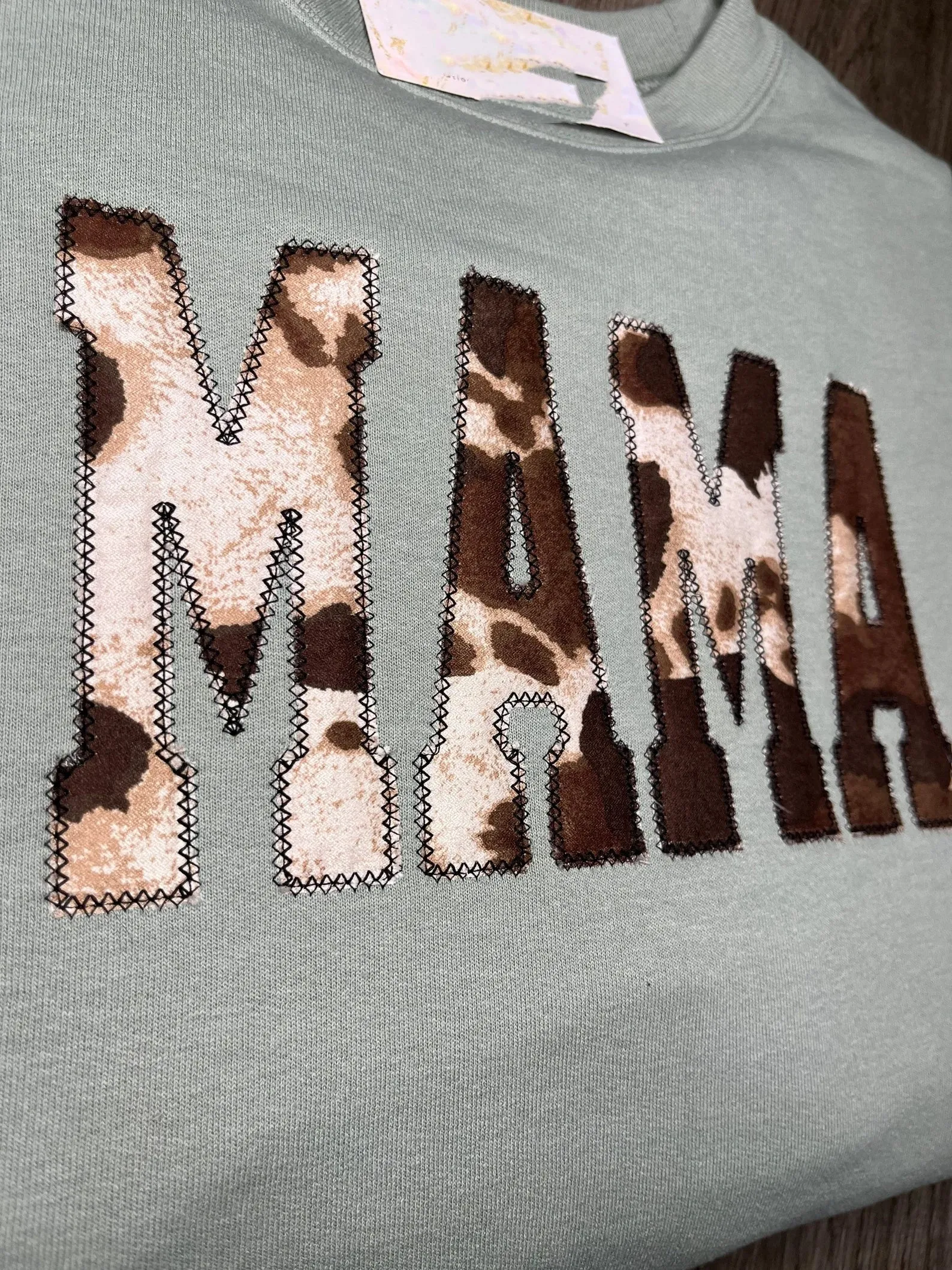 Embroidered Cow Print Mama Sweatshirt, Mama, Appliqué, Embroidered, Cow Print