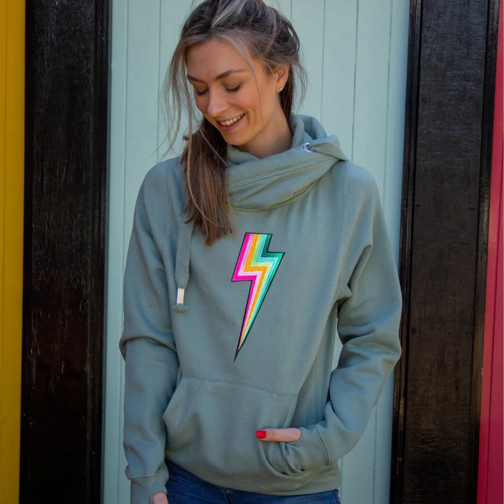 Embroidered New Bolt Cross Neck Hoodie in Heather Grey