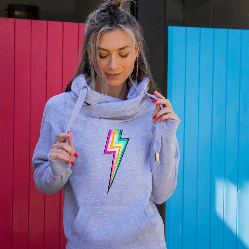 Embroidered New Bolt Cross Neck Hoodie in Heather Grey