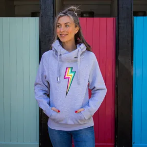 Embroidered New Bolt Cross Neck Hoodie in Heather Grey
