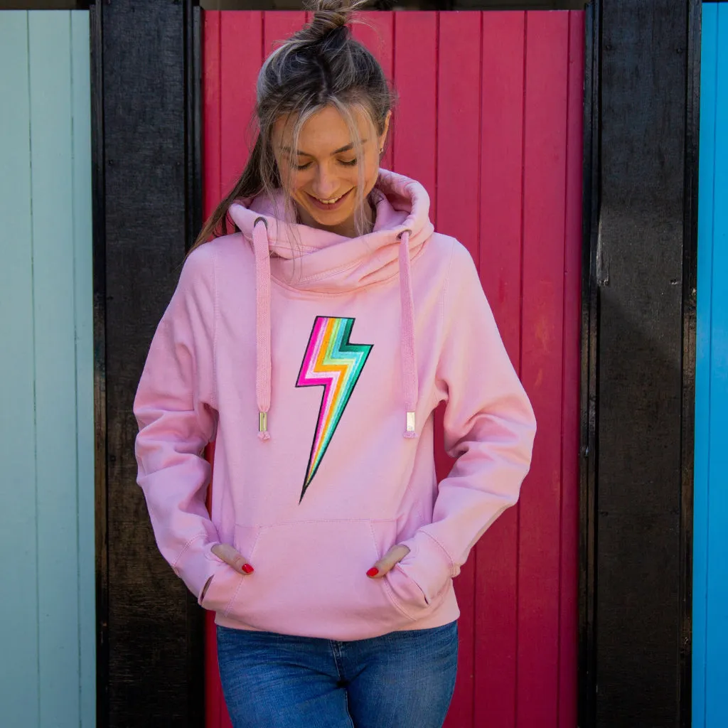 Embroidered New Bolt Cross Neck Hoodie in Heather Grey