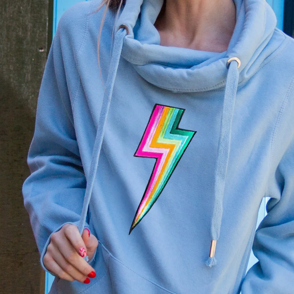 Embroidered New Bolt Cross Neck Hoodie in Heather Grey