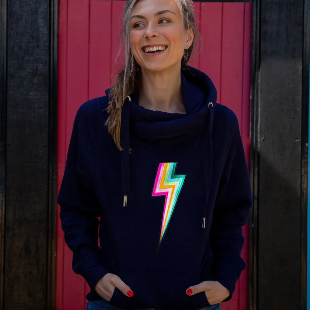 Embroidered New Bolt Cross Neck Hoodie in Heather Grey
