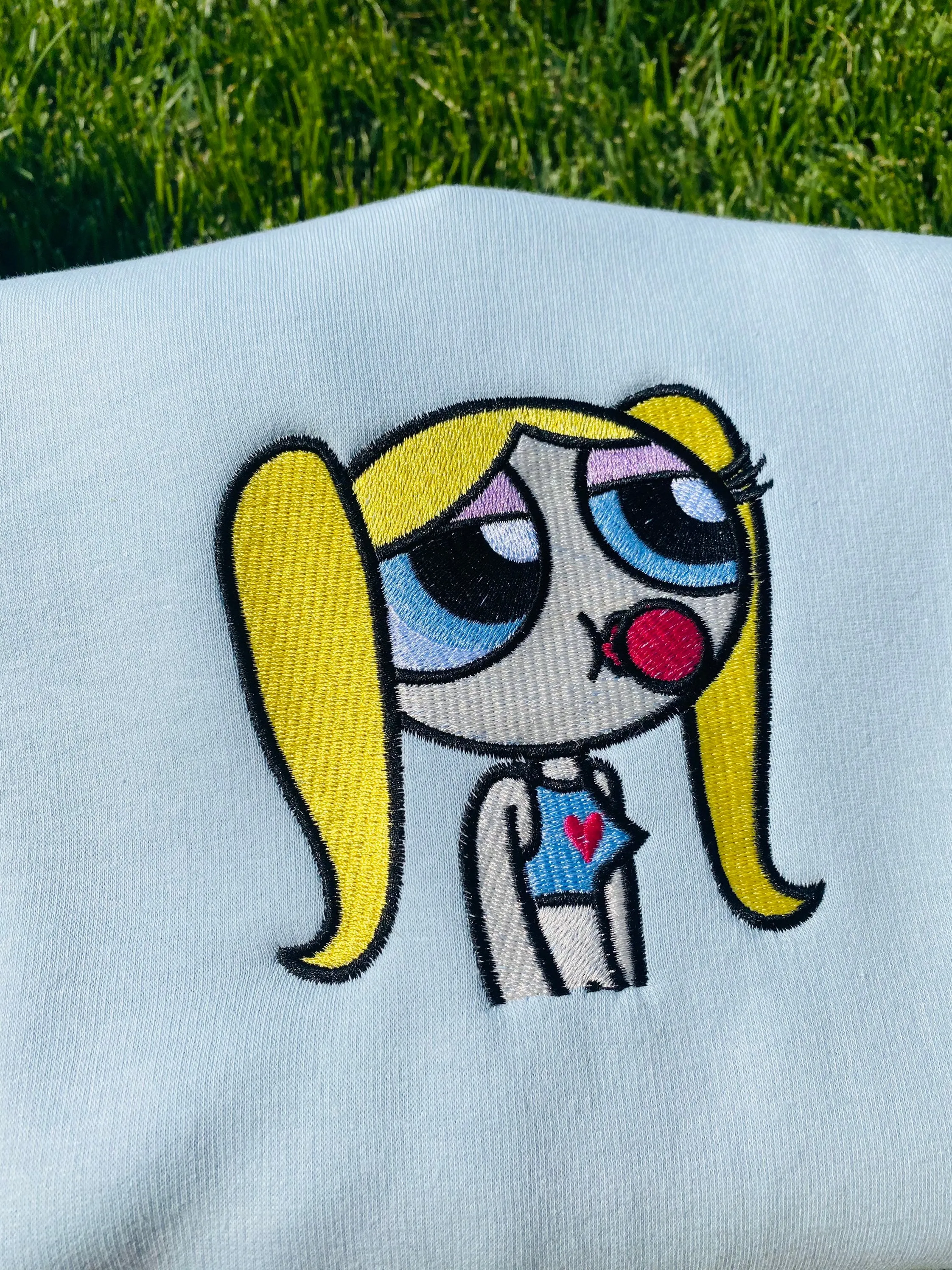 Embroidered Sweatshirts yellow hair Girl, Gifts for her