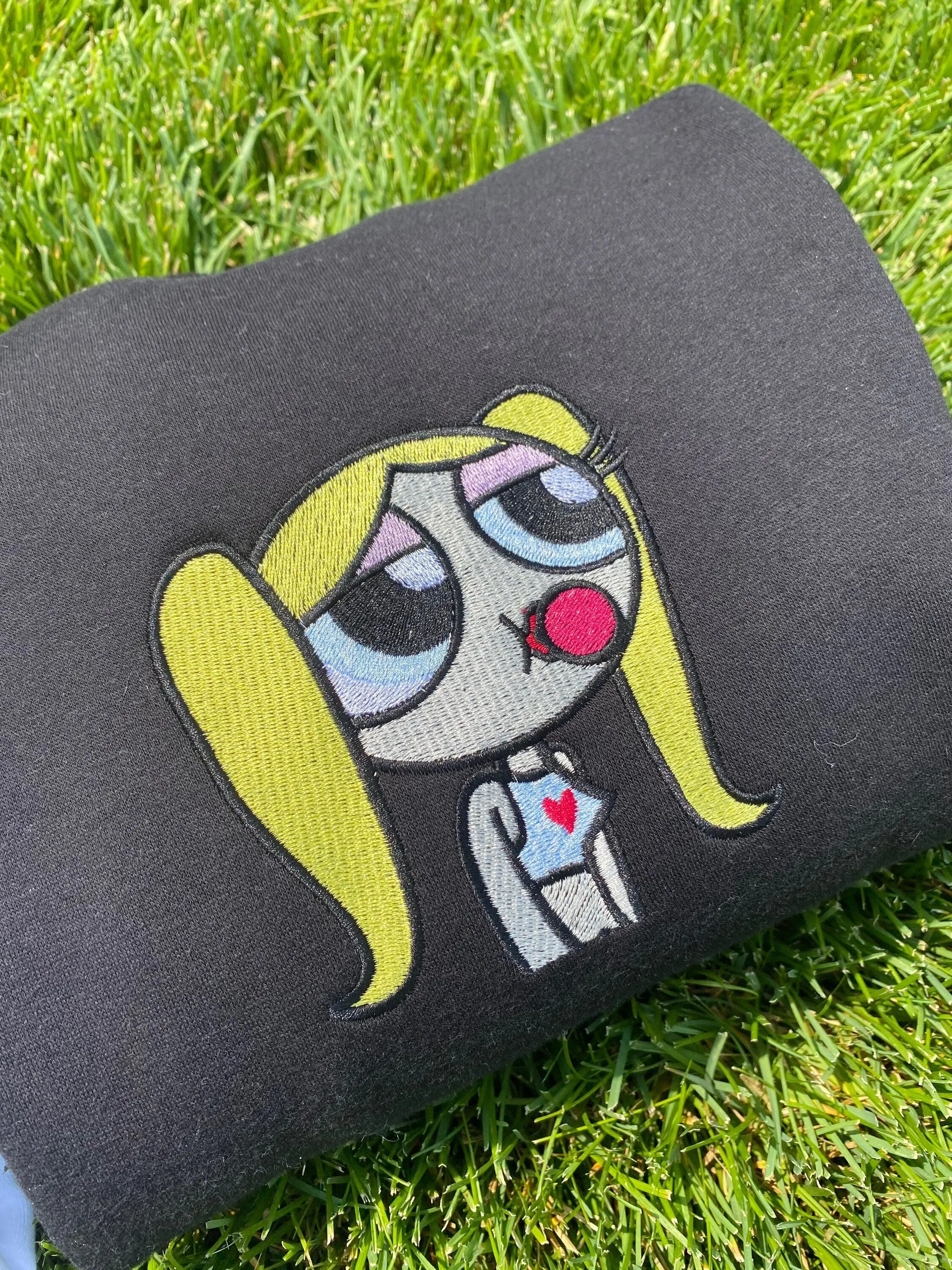Embroidered Sweatshirts yellow hair Girl, Gifts for her