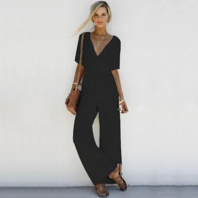 Emma - Effen casual jumpsuit met rechte V-hals