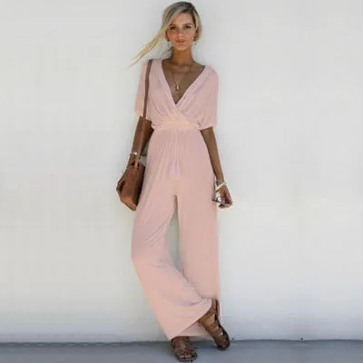 Emma - Effen casual jumpsuit met rechte V-hals