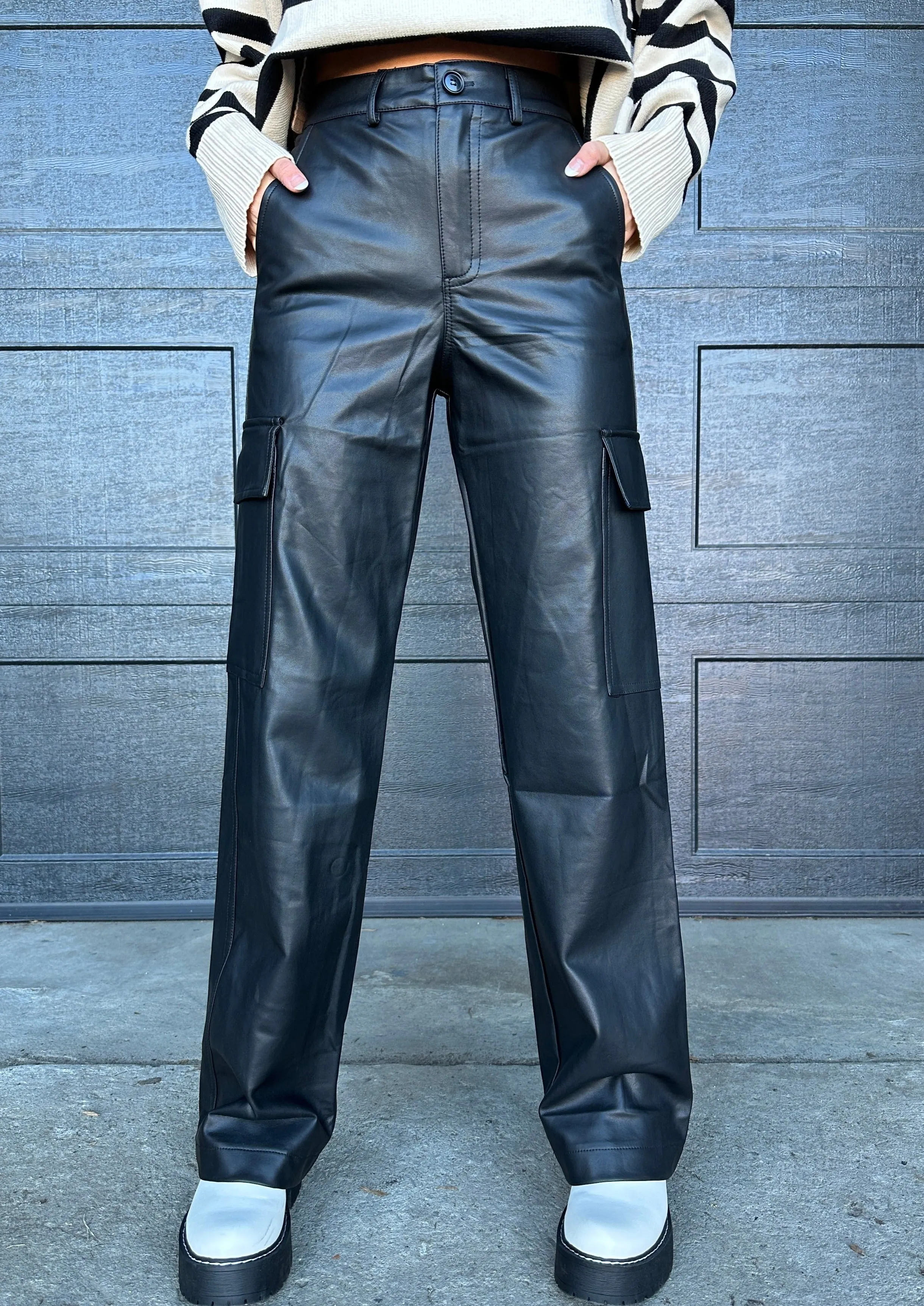 End Of Us Leather Cargo Pants Black