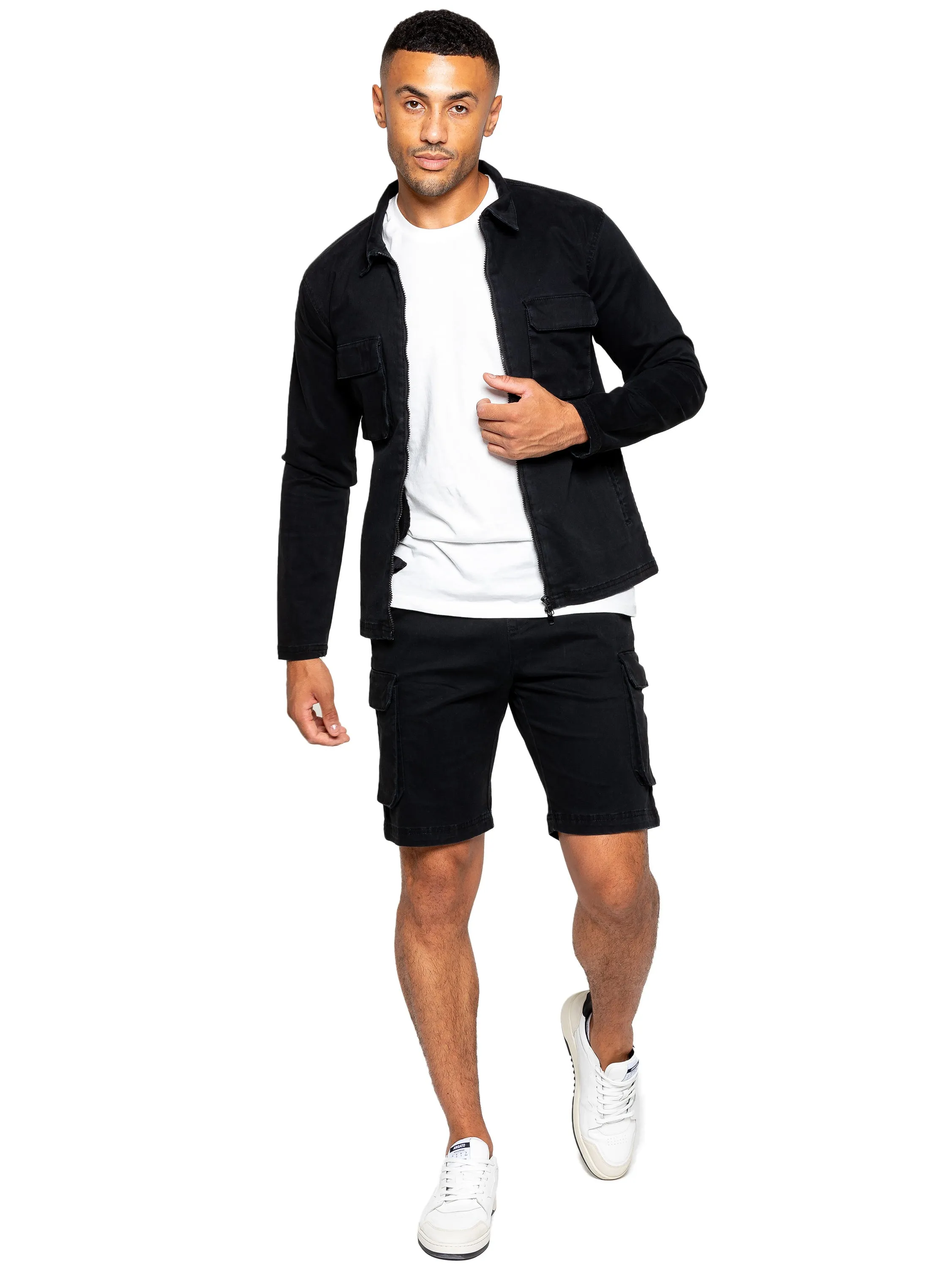 Enzo | Mens Cargo Overshirt Tracksuit With Shorts Set