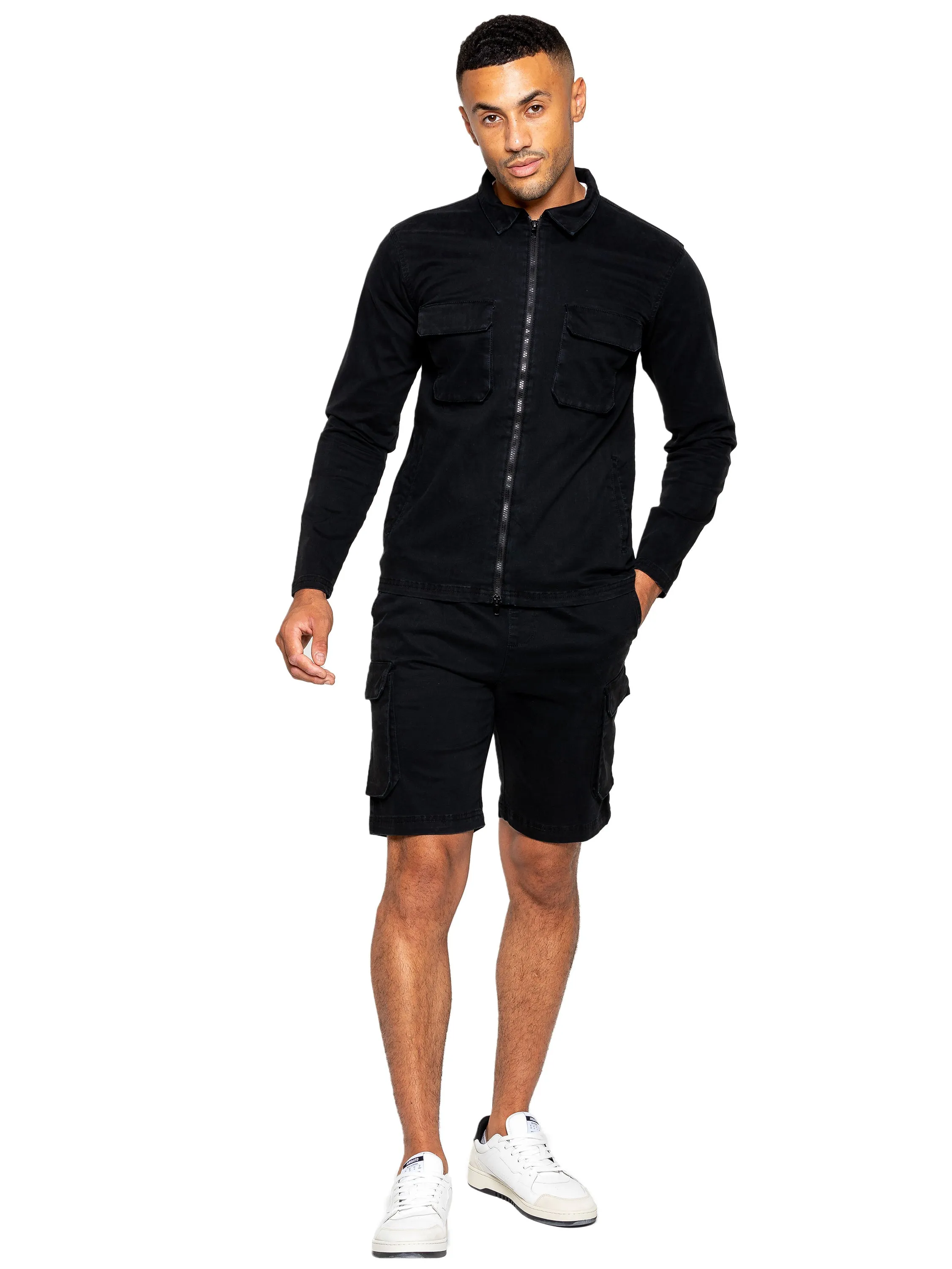 Enzo | Mens Cargo Overshirt Tracksuit With Shorts Set