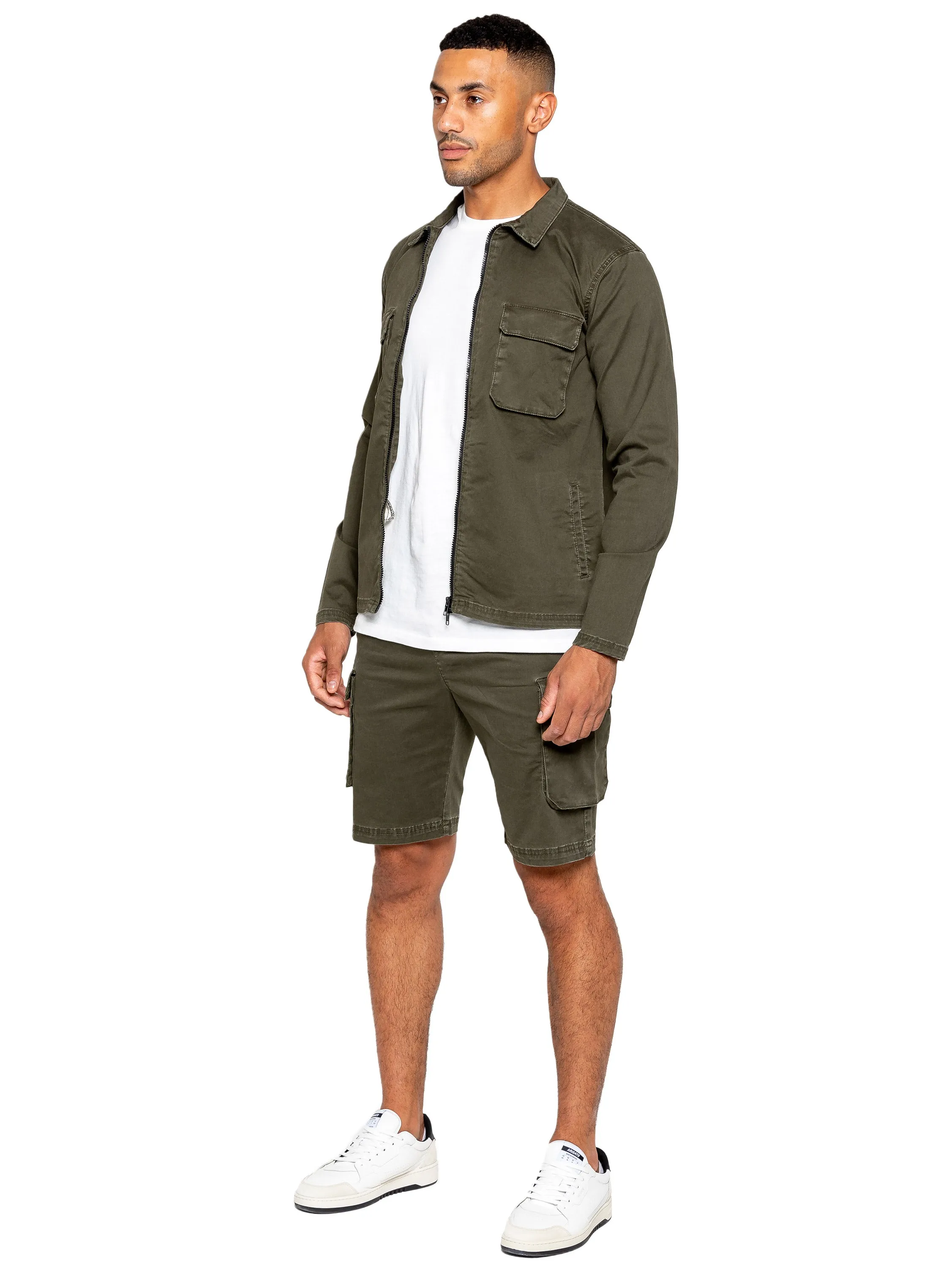 Enzo | Mens Cargo Overshirt Tracksuit With Shorts Set