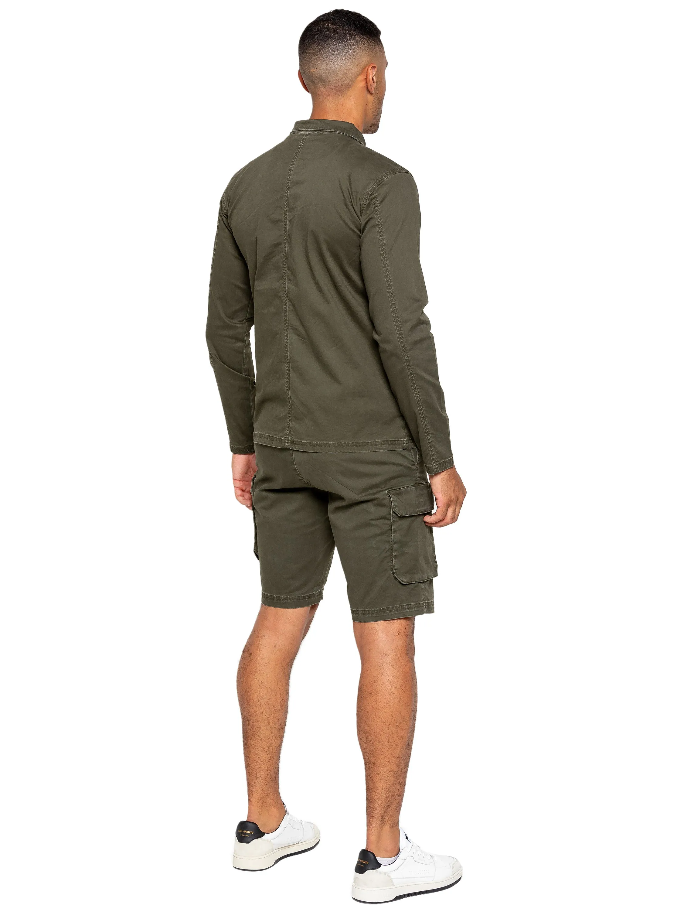 Enzo | Mens Cargo Overshirt Tracksuit With Shorts Set