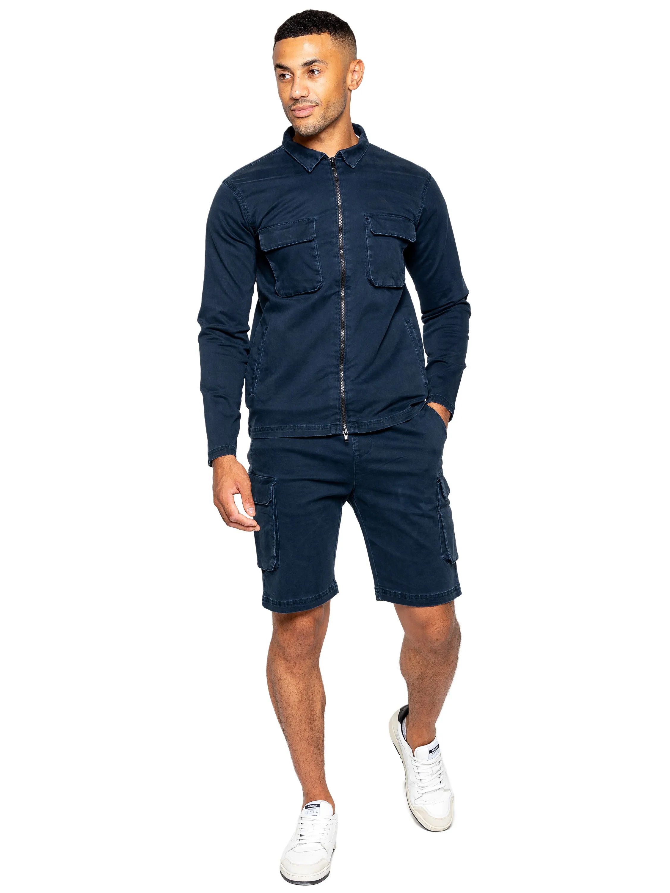 Enzo | Mens Cargo Overshirt Tracksuit With Shorts Set