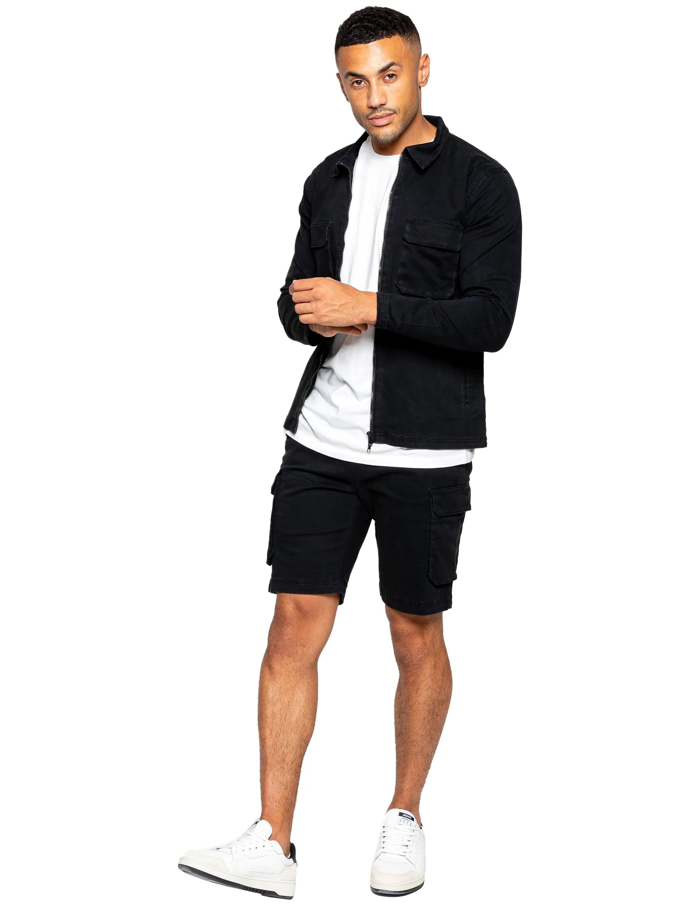 Enzo | Mens Cargo Overshirt Tracksuit With Shorts Set