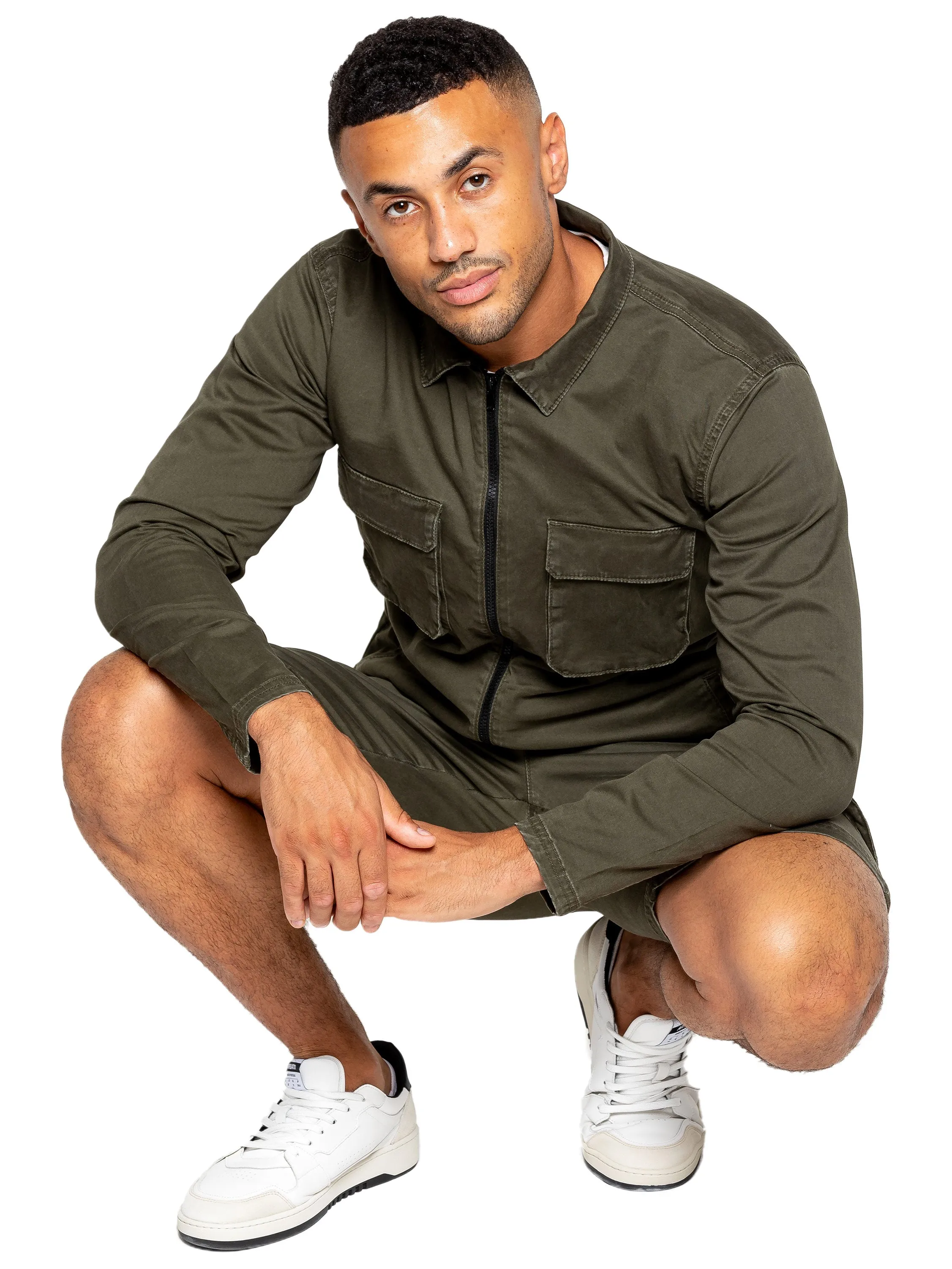 Enzo | Mens Cargo Overshirt Tracksuit With Shorts Set
