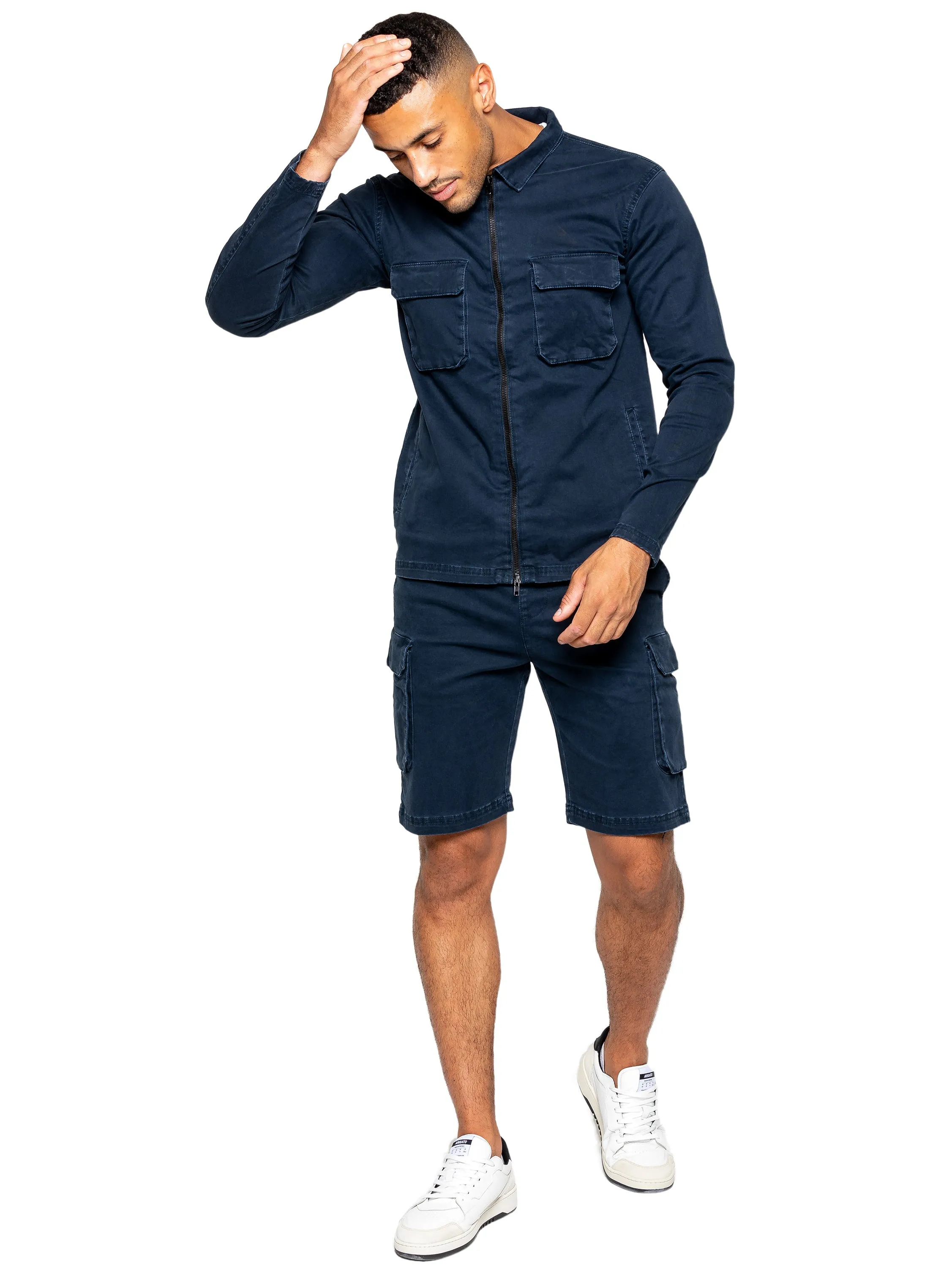 Enzo | Mens Cargo Overshirt Tracksuit With Shorts Set