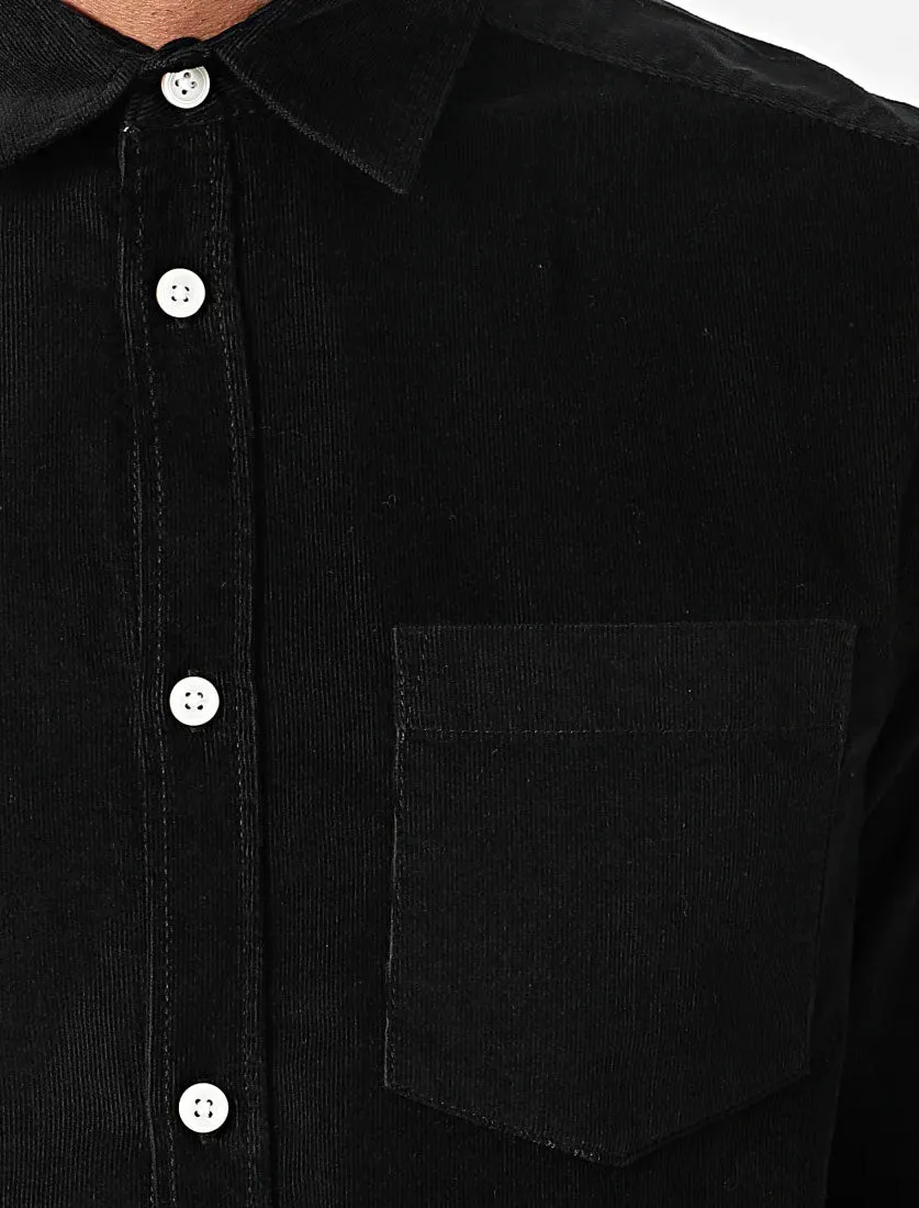 Erskine Corduroy Cotton Long Sleeve Shirt In Jet Black - Tokyo Laundry