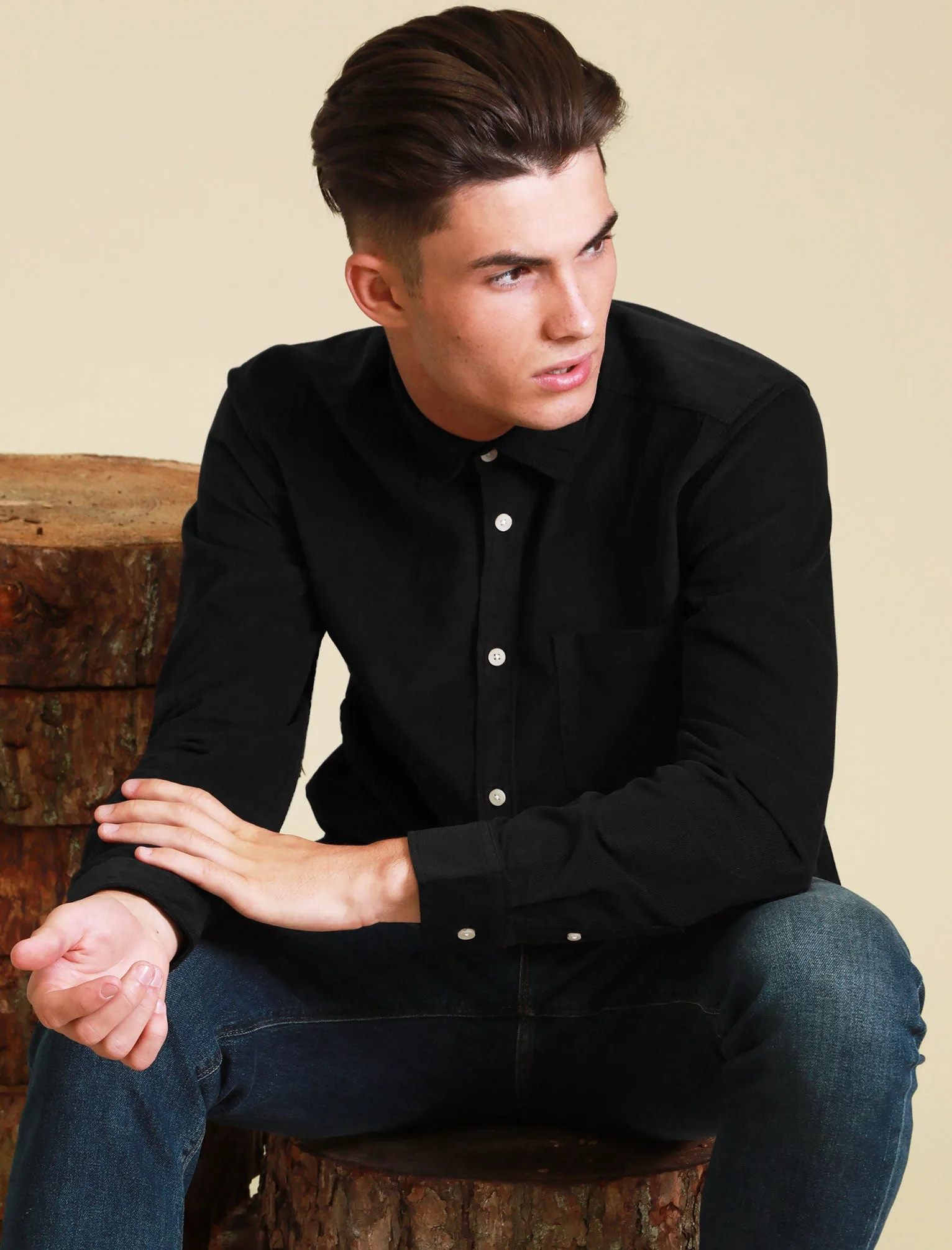 Erskine Corduroy Cotton Long Sleeve Shirt In Jet Black - Tokyo Laundry
