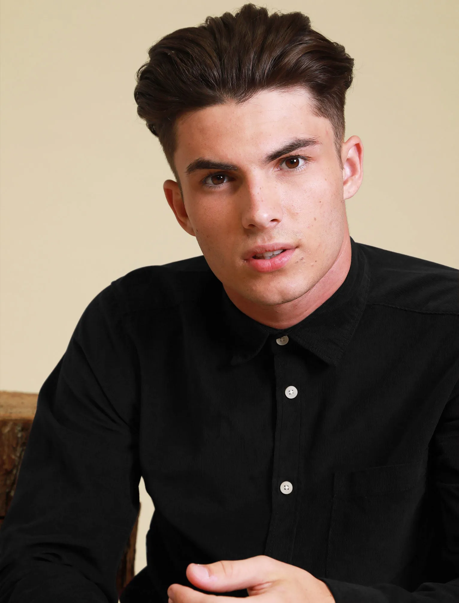 Erskine Corduroy Cotton Long Sleeve Shirt In Jet Black - Tokyo Laundry