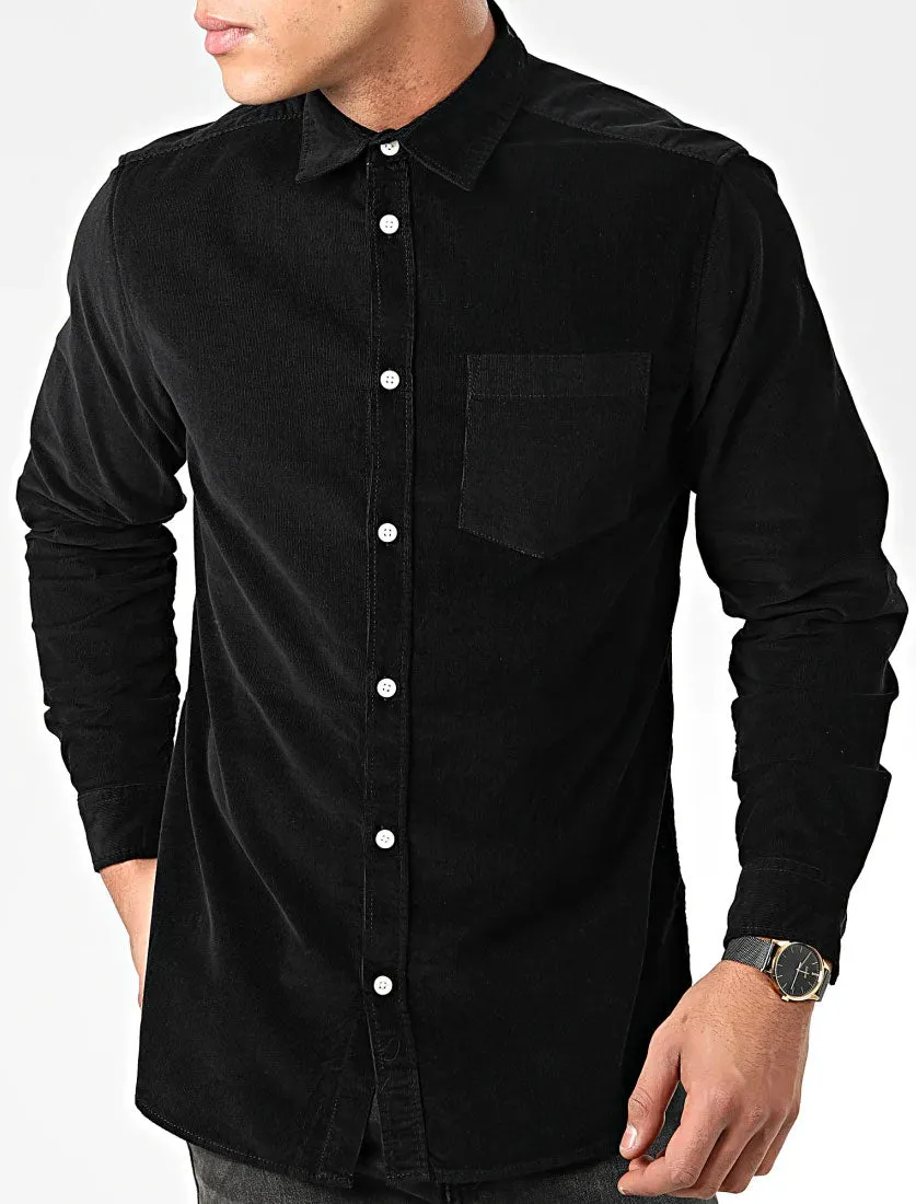 Erskine Corduroy Cotton Long Sleeve Shirt In Jet Black - Tokyo Laundry