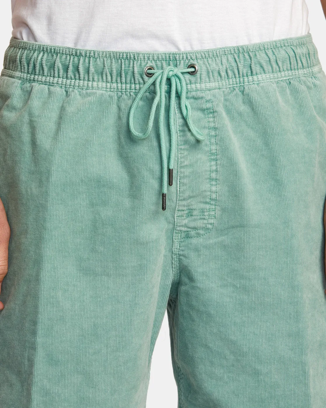 Escape 17" Elastic Waist Corduroy Shorts - Green Haze