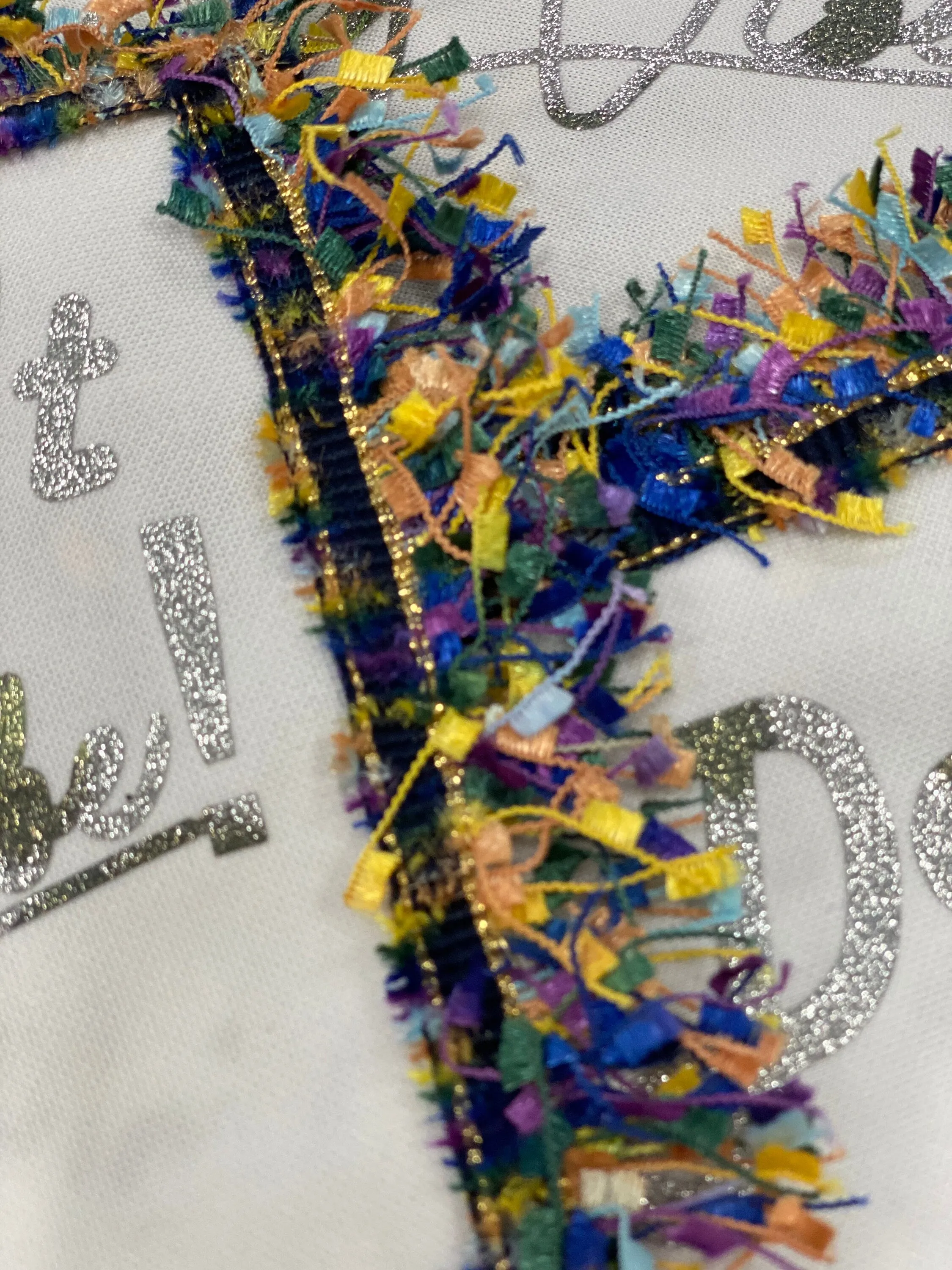 Exclusive, "B*%#! Don't Kill My Vibe," Size 9" x 5", (sew-on) Denim Confetti Fringe Fashion Applique, Patch for Denim Jacket, Camo, Sweaters