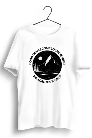 Explore The World Graphic Printed White Tshirt