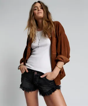 Faded Black Dukes Low Waist Mini Denim Short  - ONE TEASPOON