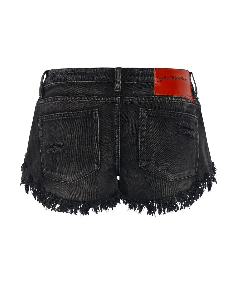 Faded Black Dukes Low Waist Mini Denim Short  - ONE TEASPOON