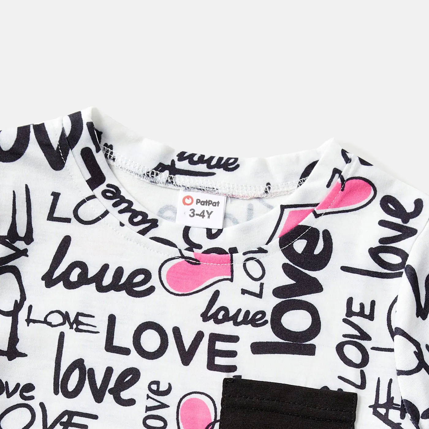 Family Matching Allover Heart & Letter Print Drawstring Ruched Bodycon Dresses and Short-sleeve T-shirts Sets