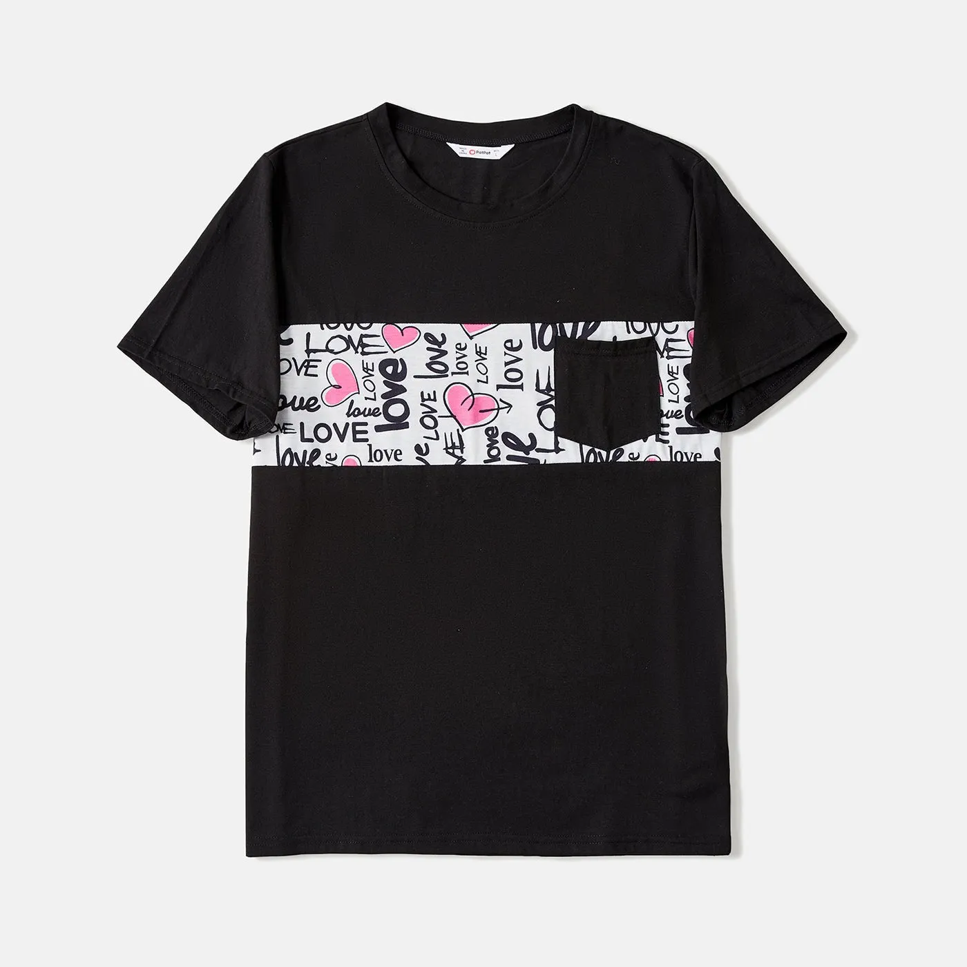 Family Matching Allover Heart & Letter Print Drawstring Ruched Bodycon Dresses and Short-sleeve T-shirts Sets