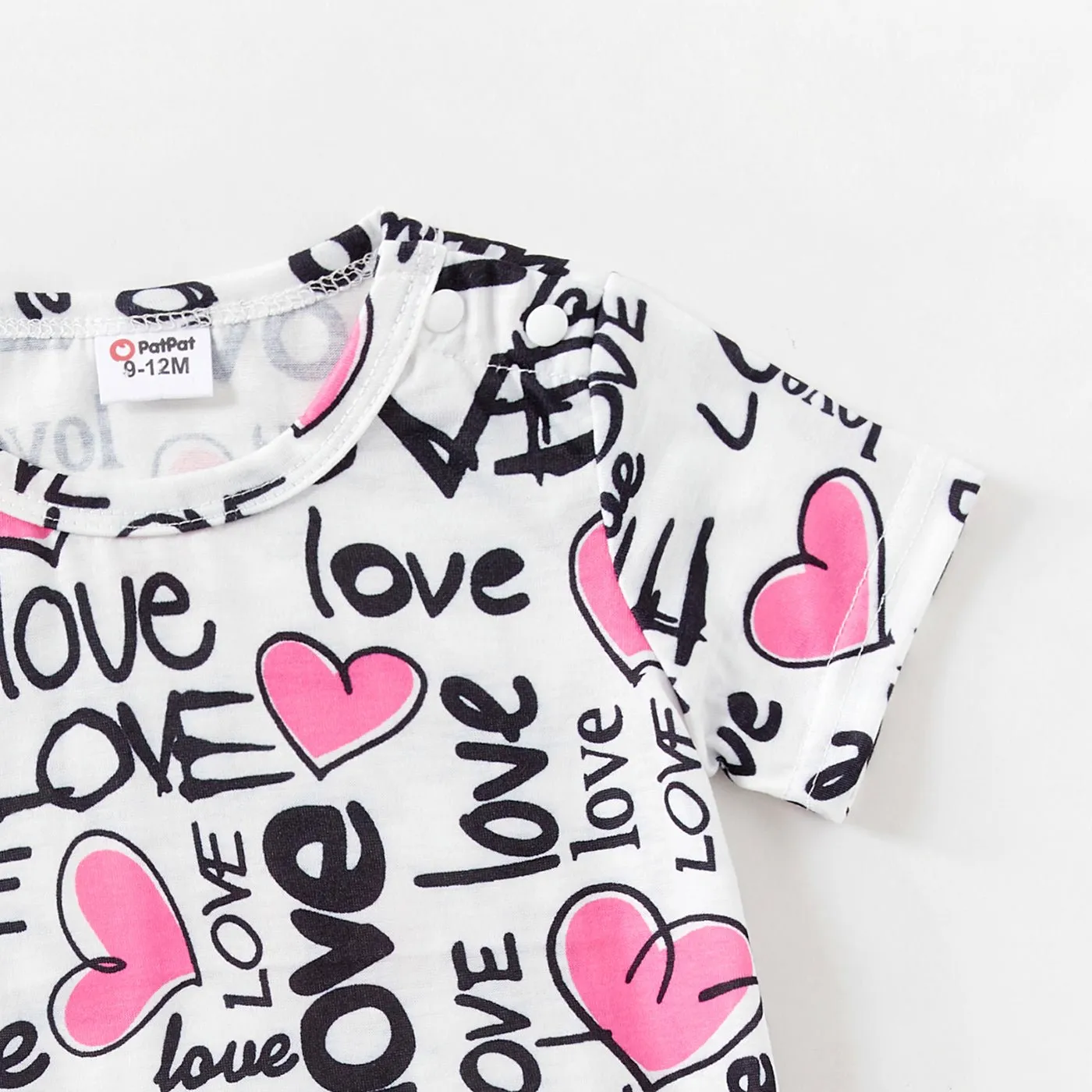 Family Matching Allover Heart & Letter Print Drawstring Ruched Bodycon Dresses and Short-sleeve T-shirts Sets