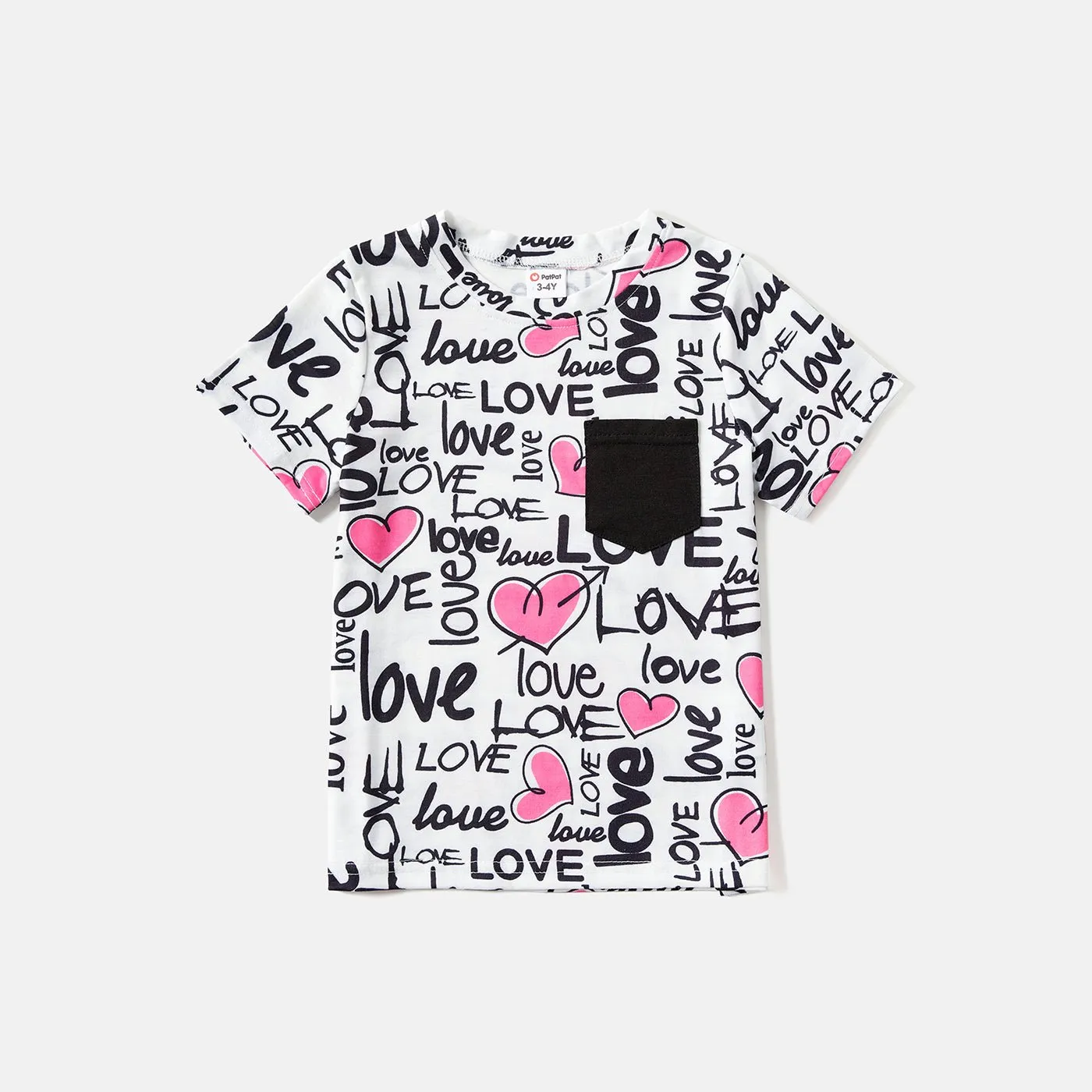Family Matching Allover Heart & Letter Print Drawstring Ruched Bodycon Dresses and Short-sleeve T-shirts Sets