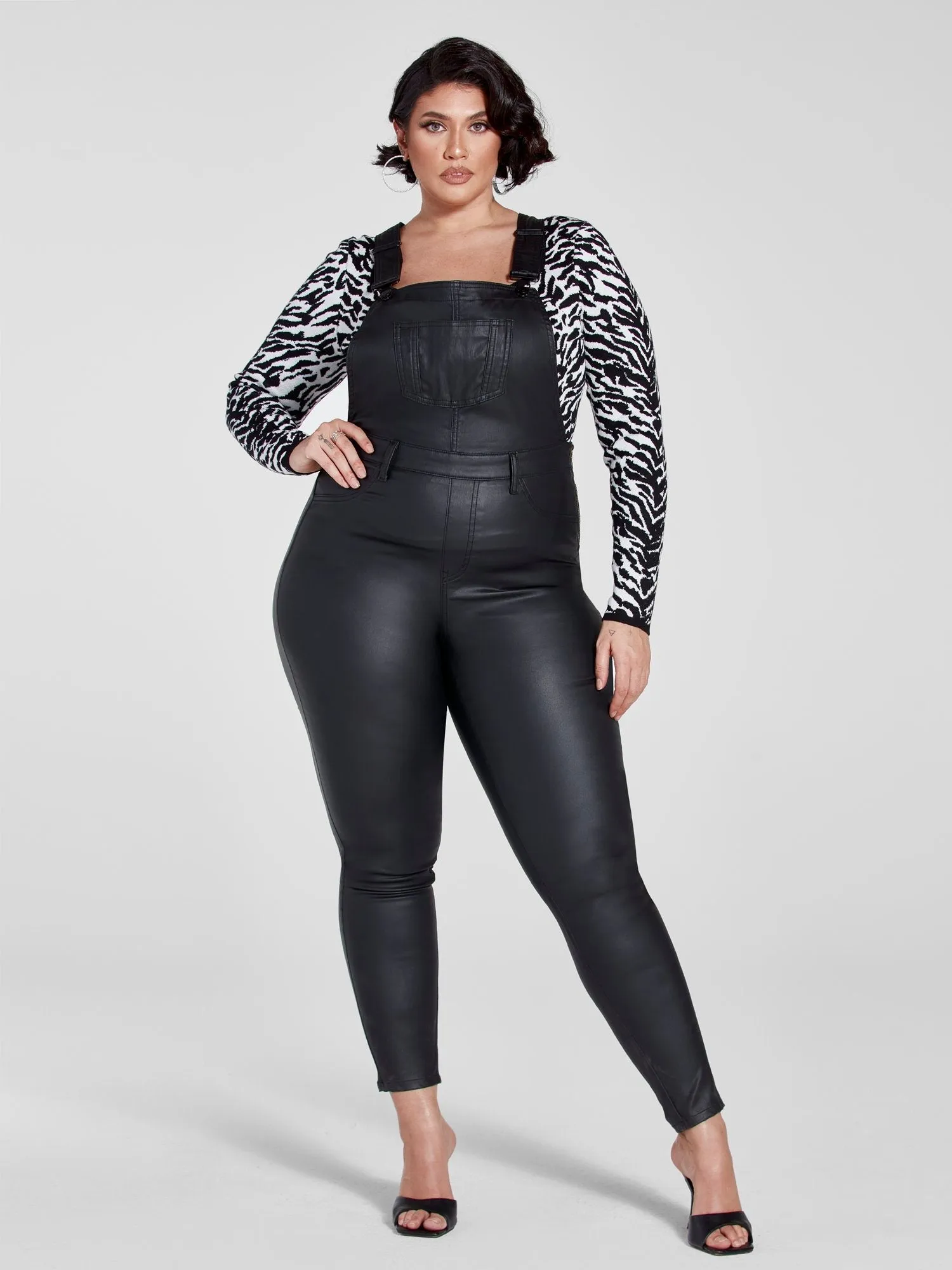 Fashion To Figure - Black Coated Denim Cargo Overalls