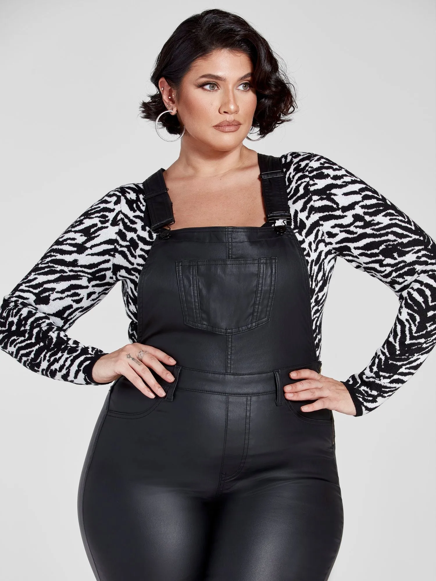 Fashion To Figure - Black Coated Denim Cargo Overalls