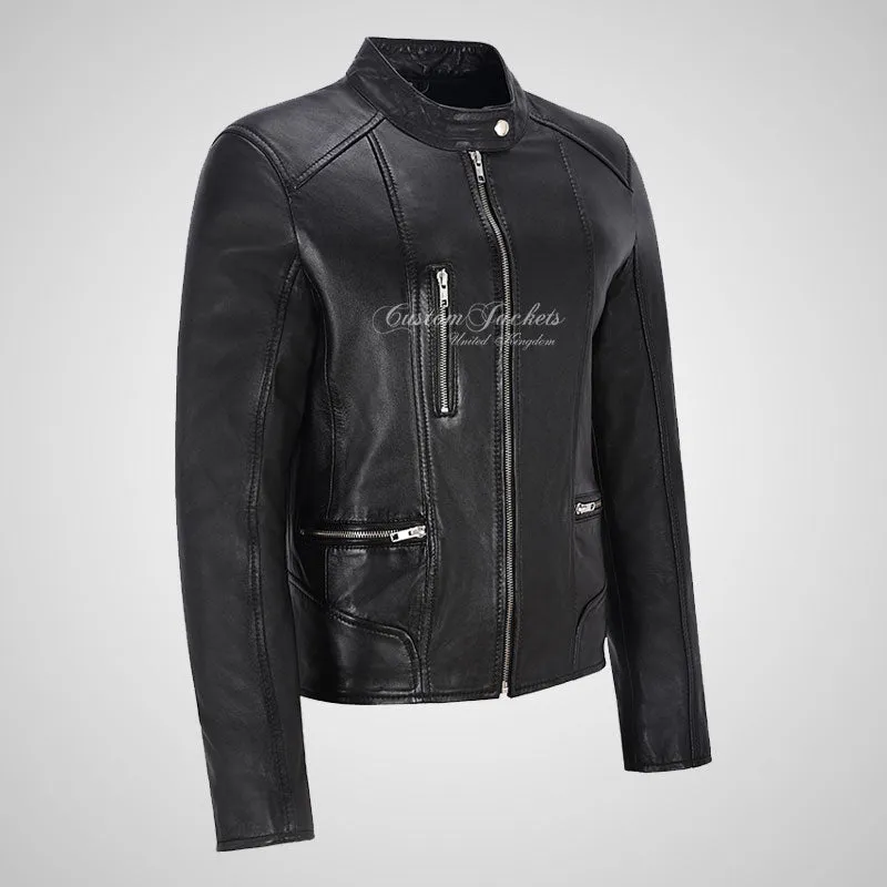 FIERCE Women's Biker Leather Jacket Fitted