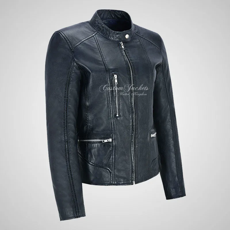 FIERCE Women's Biker Leather Jacket Fitted
