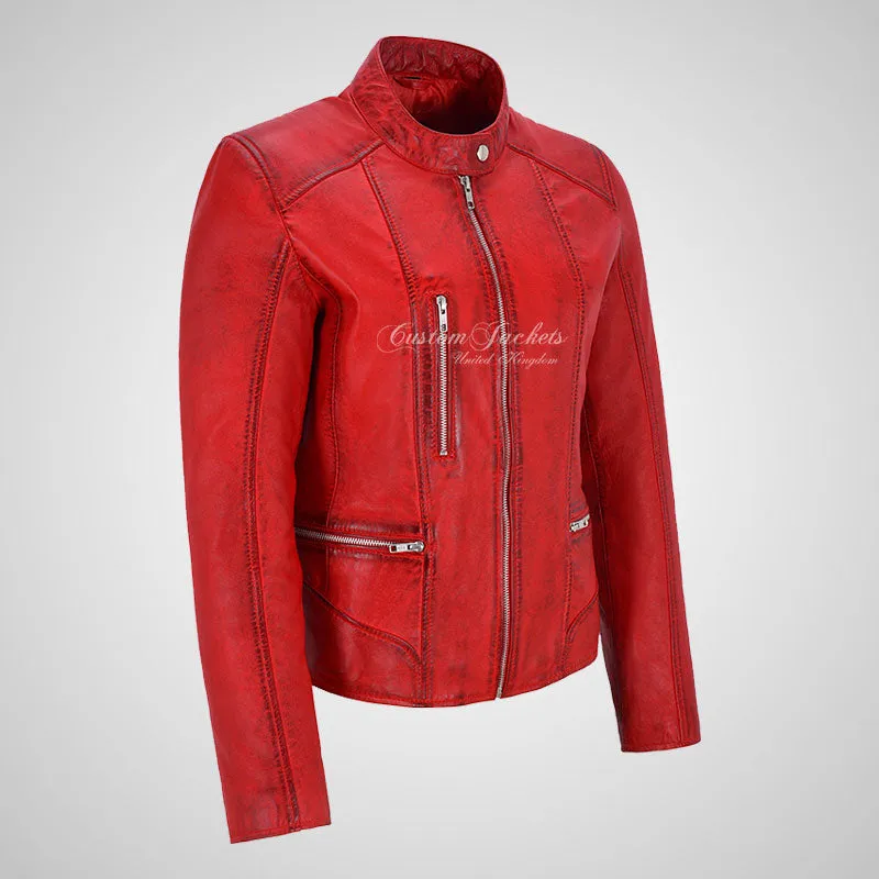 FIERCE Women's Biker Leather Jacket Fitted