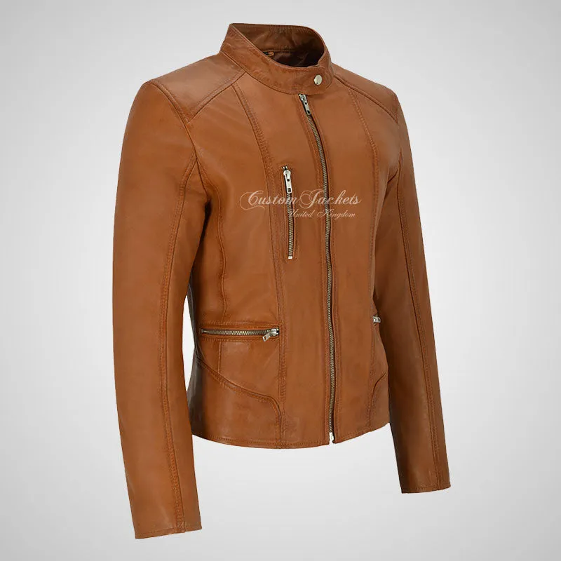 FIERCE Women's Biker Leather Jacket Fitted