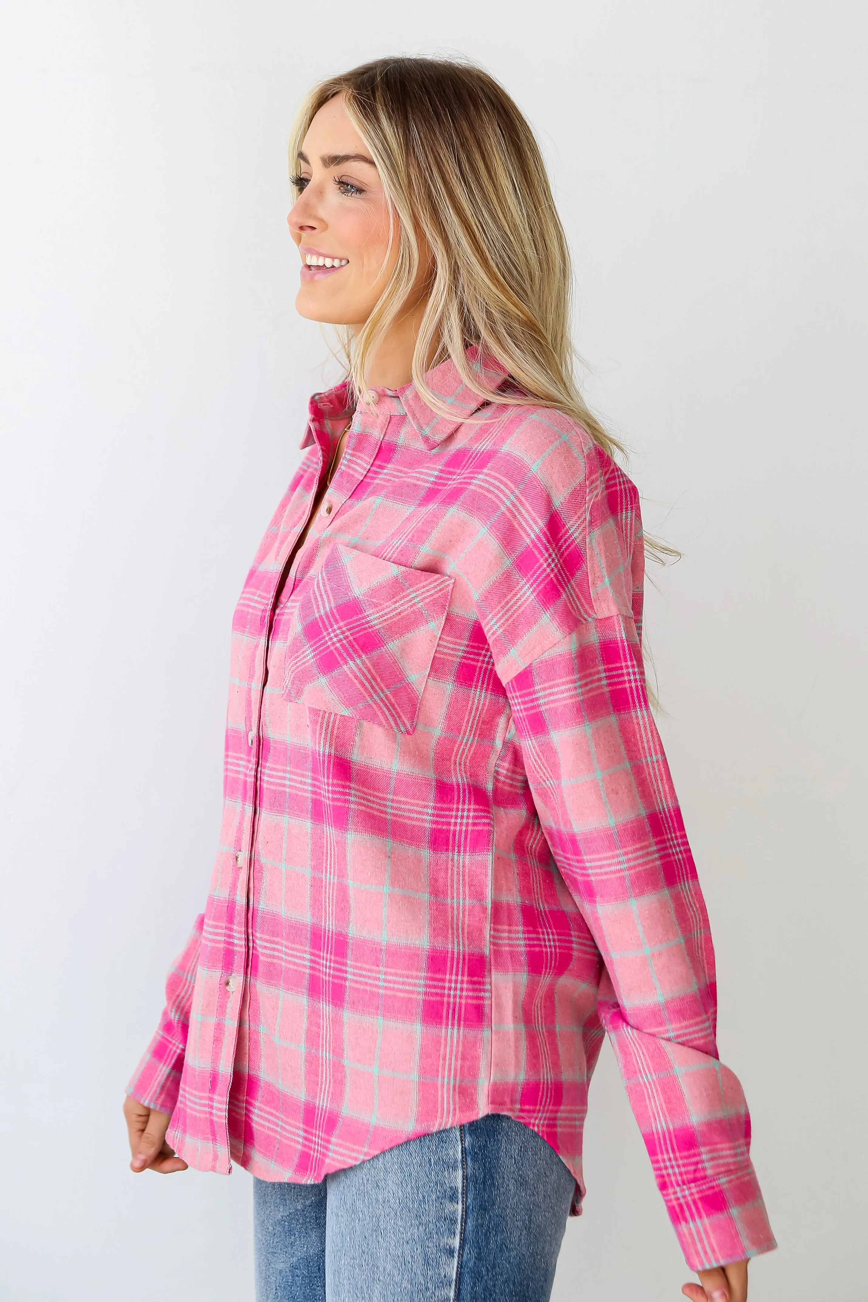 FINAL SALE - Fall Behavior Pink Plaid Oversized Flannel