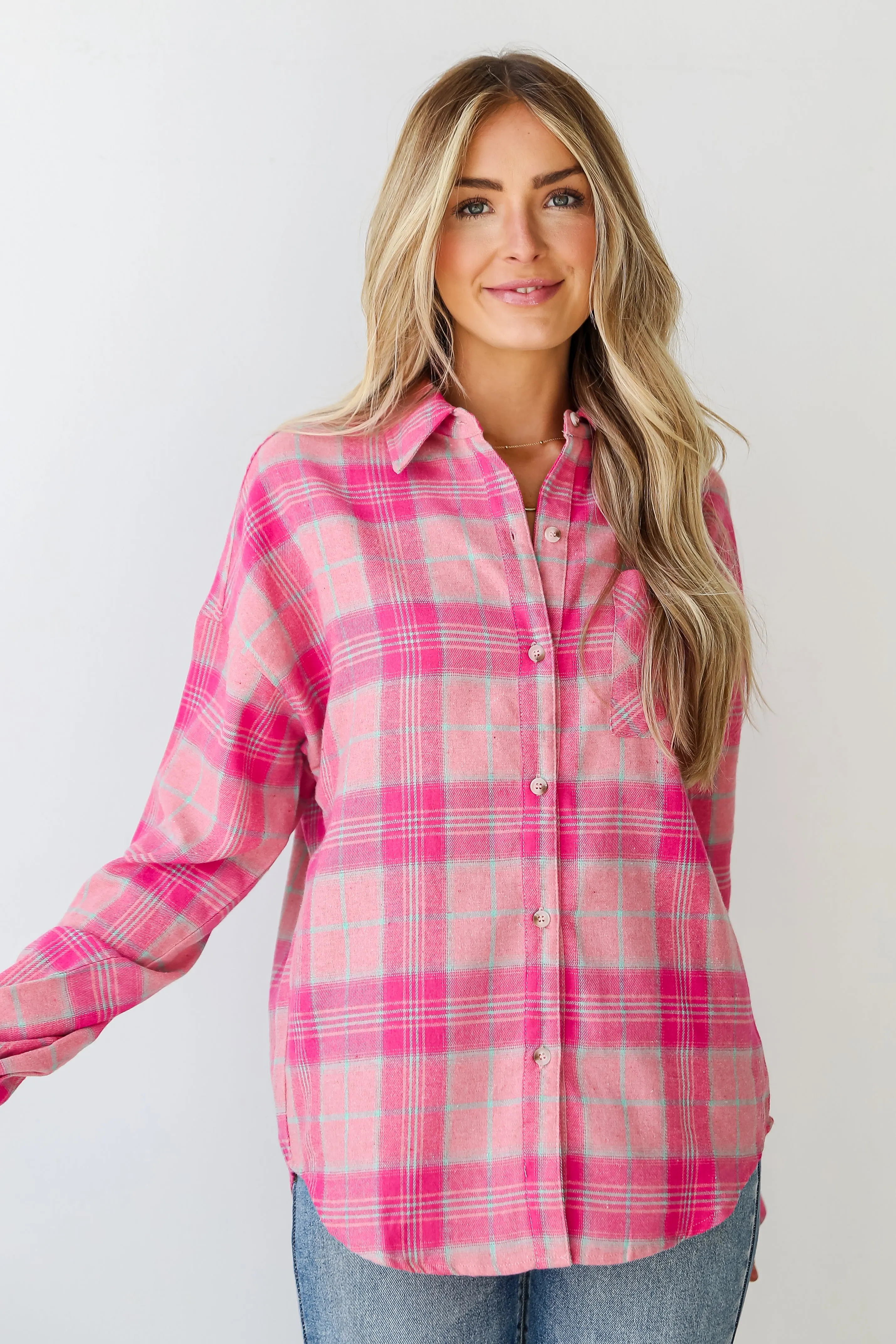 FINAL SALE - Fall Behavior Pink Plaid Oversized Flannel