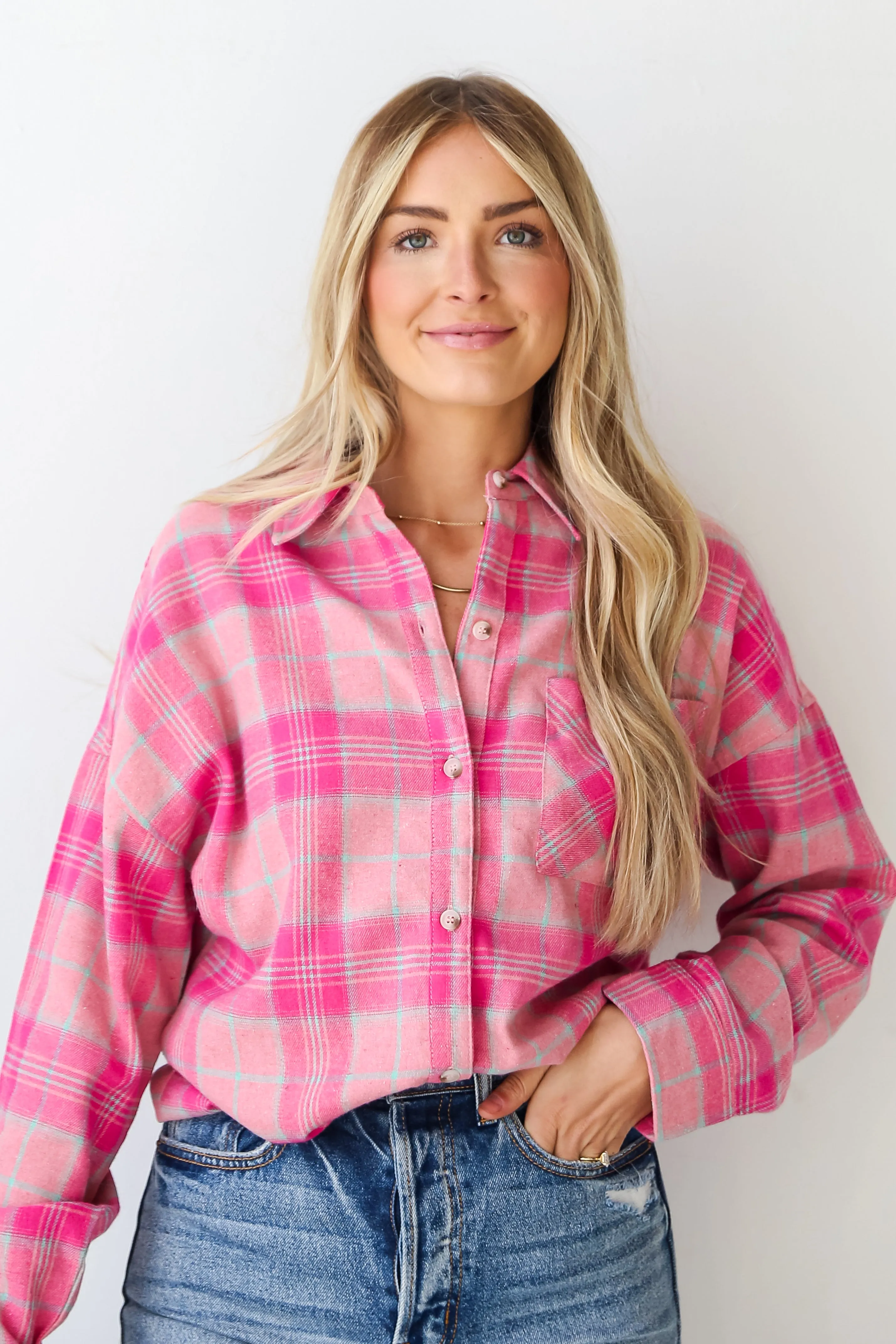 FINAL SALE - Fall Behavior Pink Plaid Oversized Flannel