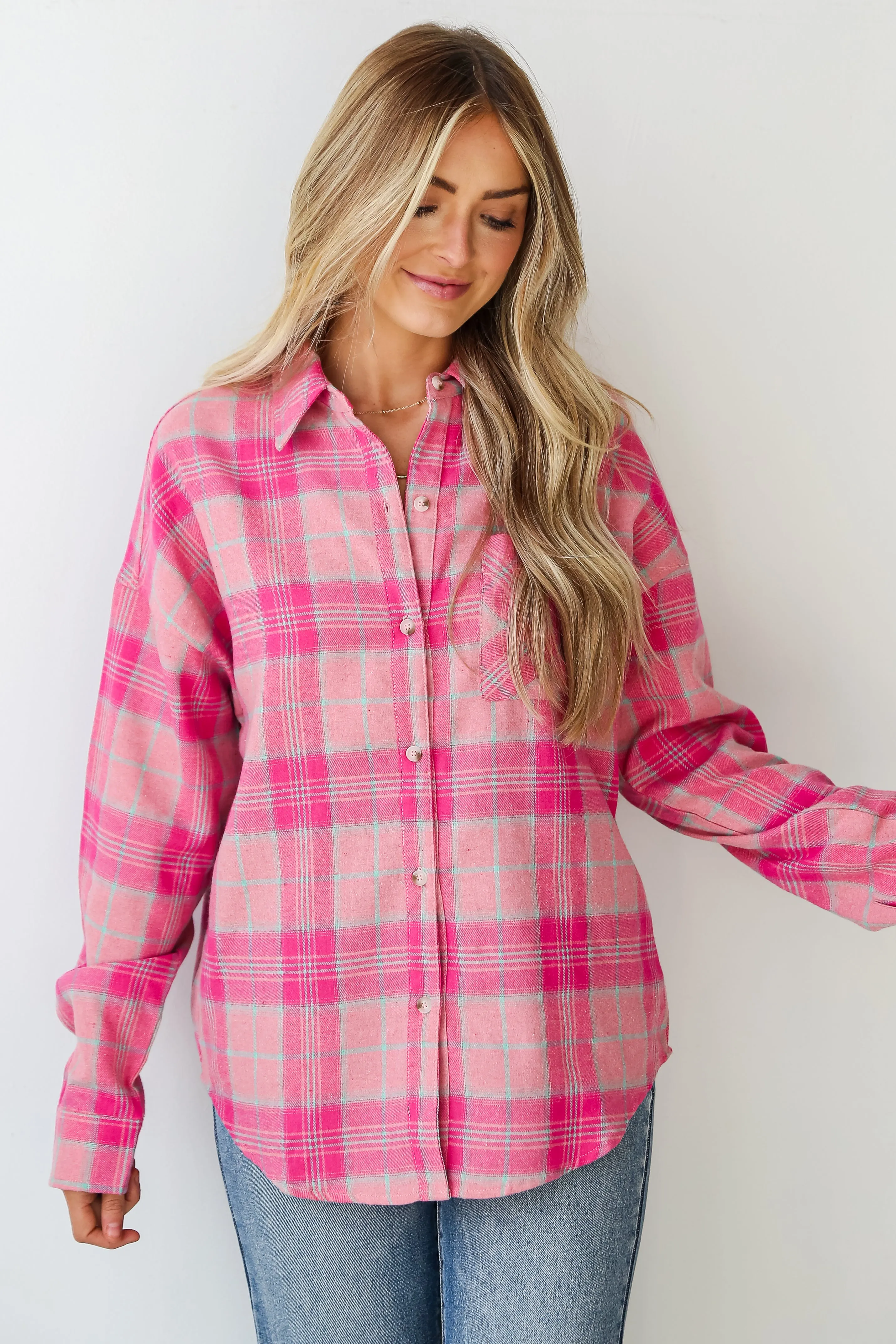 FINAL SALE - Fall Behavior Pink Plaid Oversized Flannel