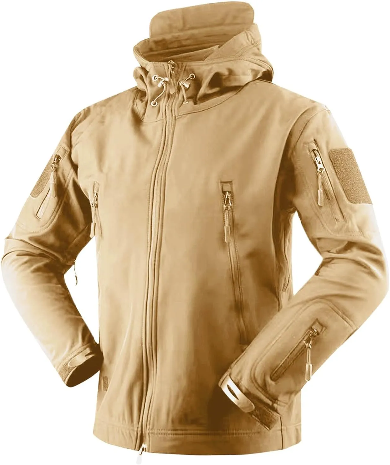 Finelylove Soft Shell Tactical Jacket Mens Fleece Lined Windbreaker Hooded Waterproof Rain Jacket for Hiking Fishing