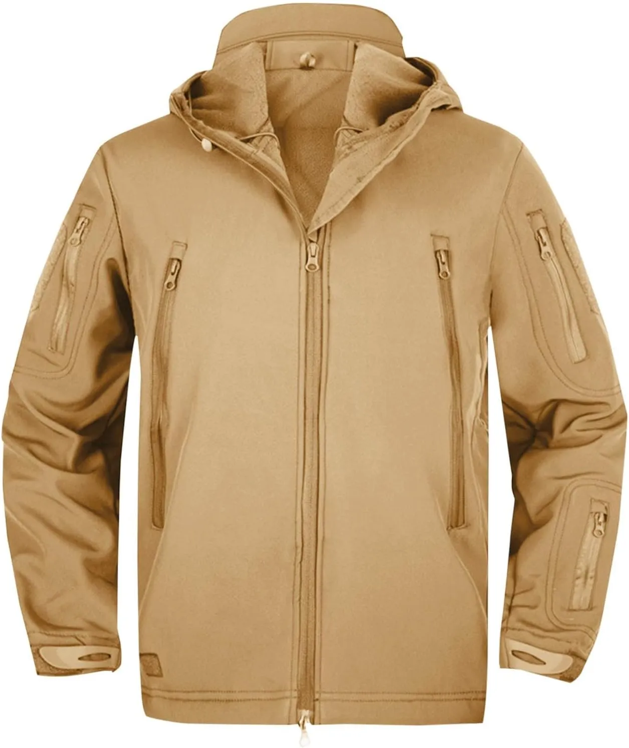 Finelylove Soft Shell Tactical Jacket Mens Fleece Lined Windbreaker Hooded Waterproof Rain Jacket for Hiking Fishing