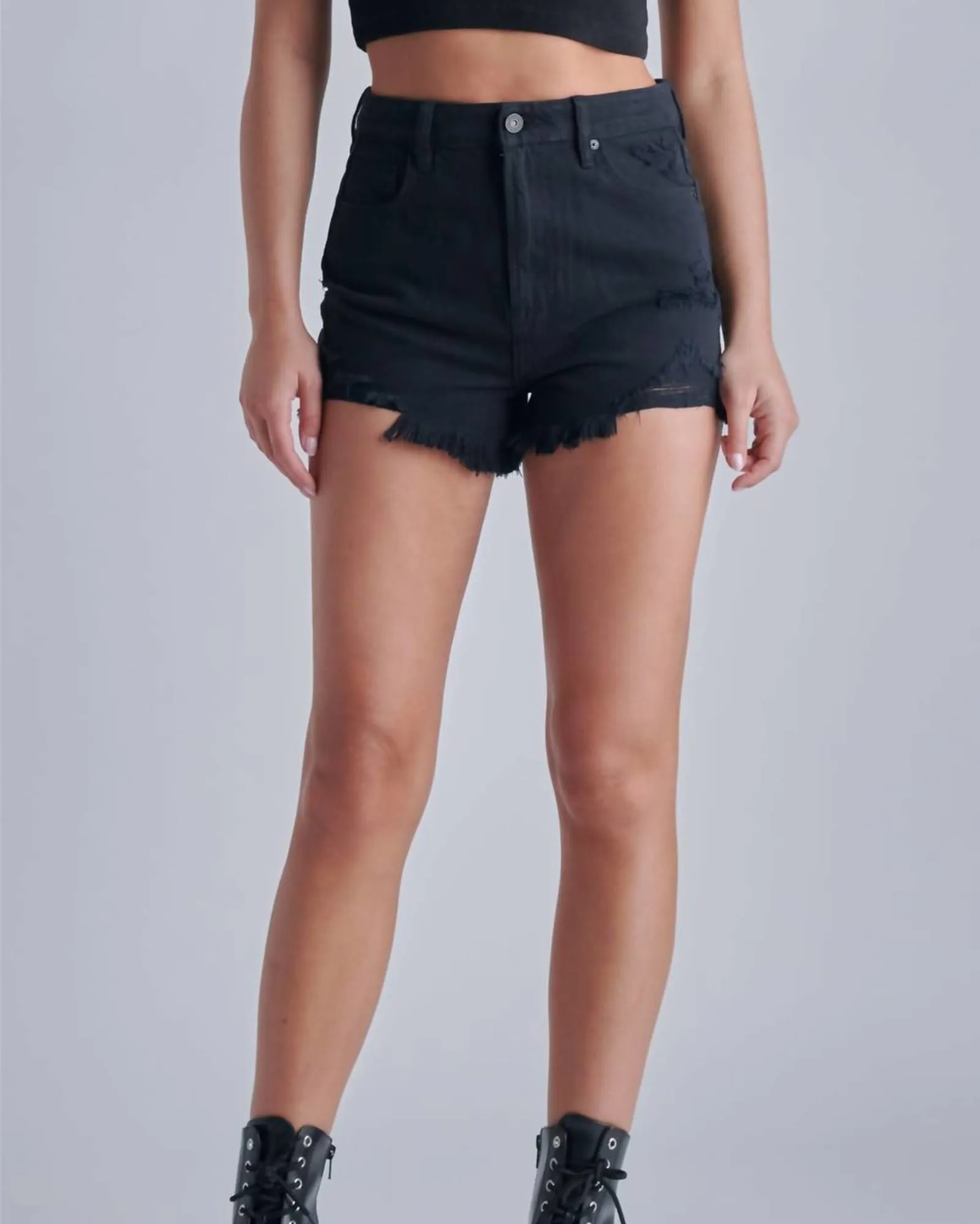 Finn Super High Rise Frayed Shorts In Black | Black