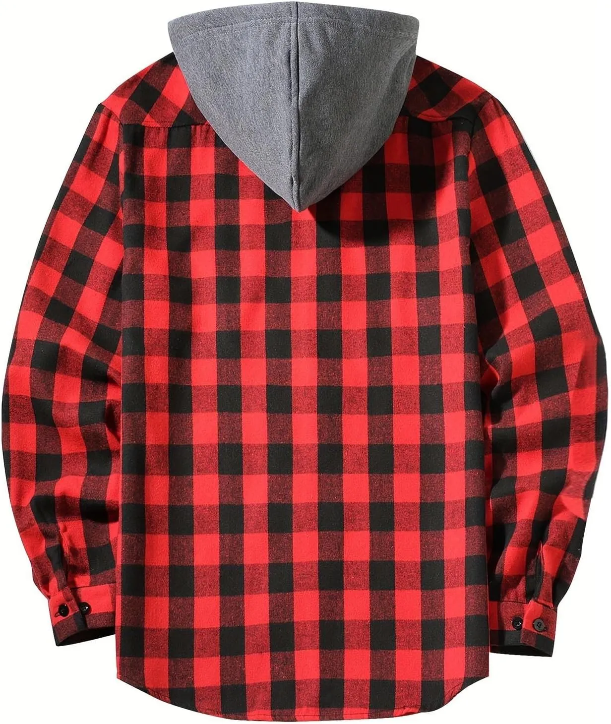 Flannel Hoodie Shirt for Men Casual Button Down Plaid Shirt Jacket Classic Drawstring Long Sleeve Shacket Coats