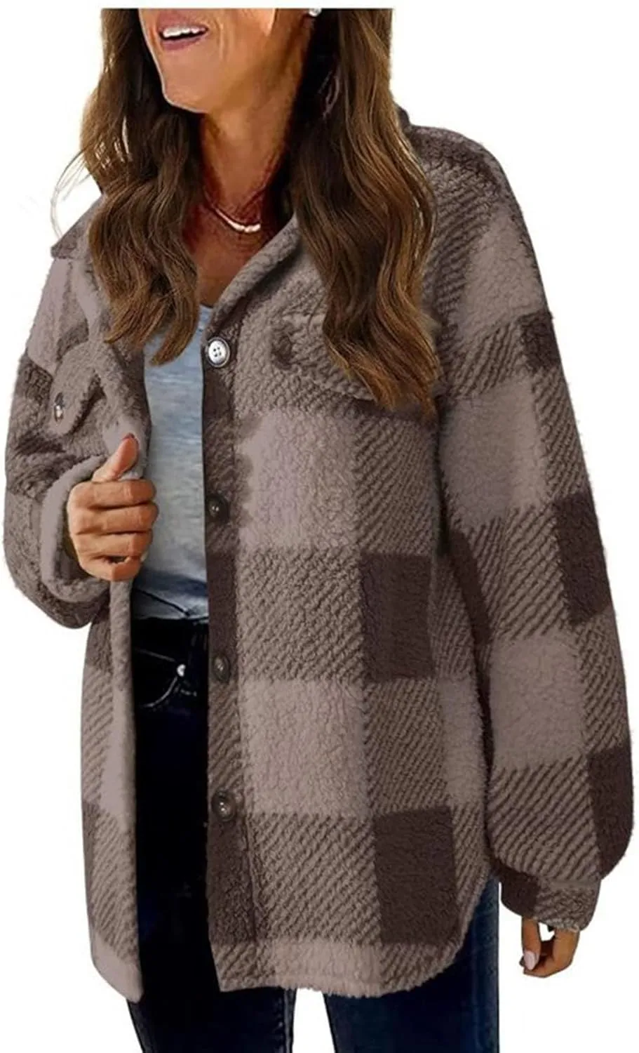 Flannel Jacket for Women 2023 Fall Winter Plaid Shacket Soft Wool Blend Flannel Shirts Plus Size Long Sleeve Blouses