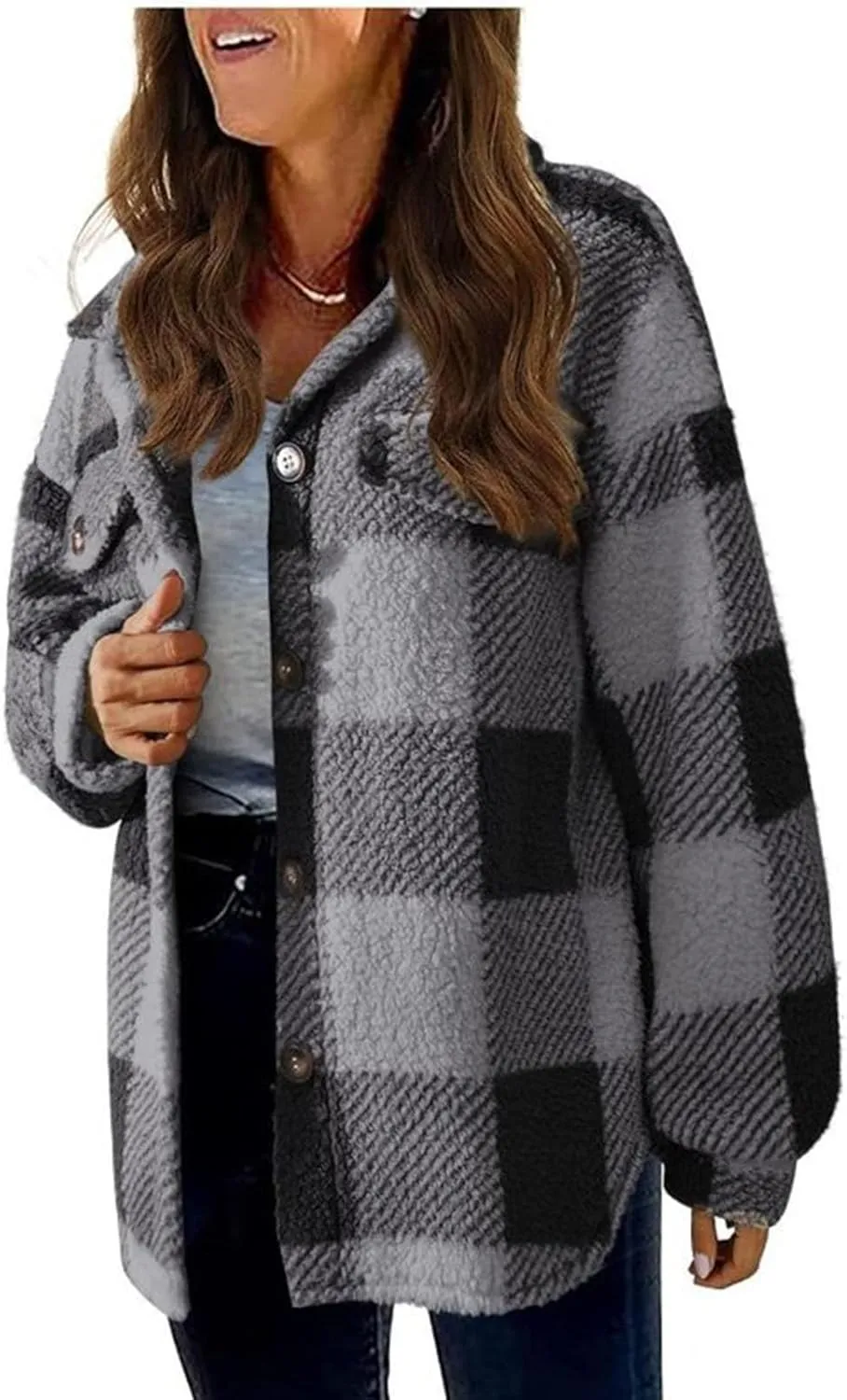 Flannel Jacket for Women 2023 Fall Winter Plaid Shacket Soft Wool Blend Flannel Shirts Plus Size Long Sleeve Blouses